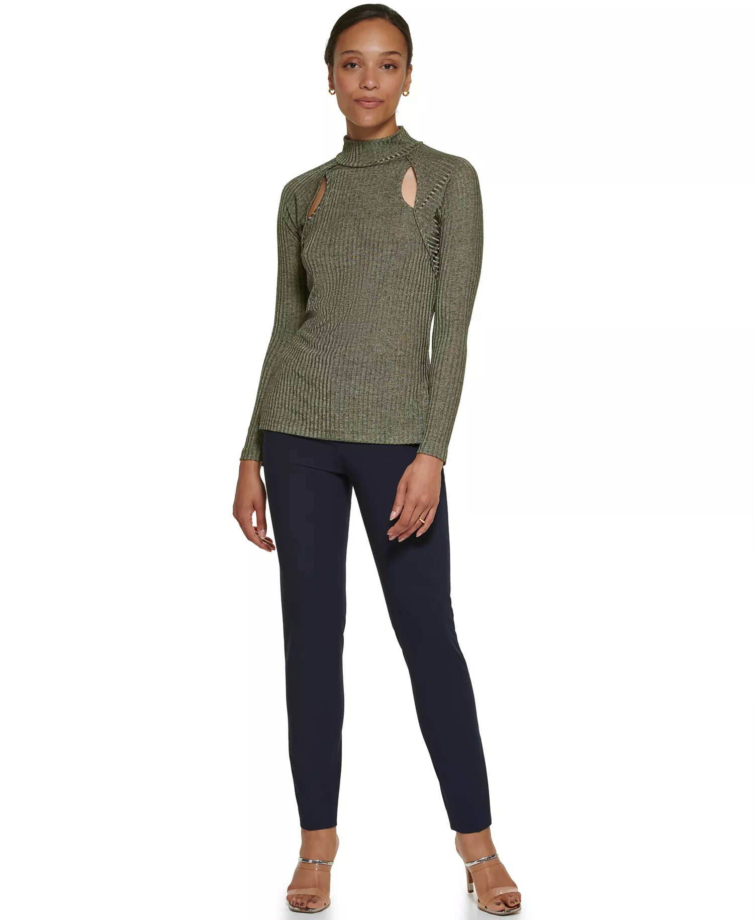 Petite Long-Sleeve Tie Neck Blouse - Martini Olive - P/L