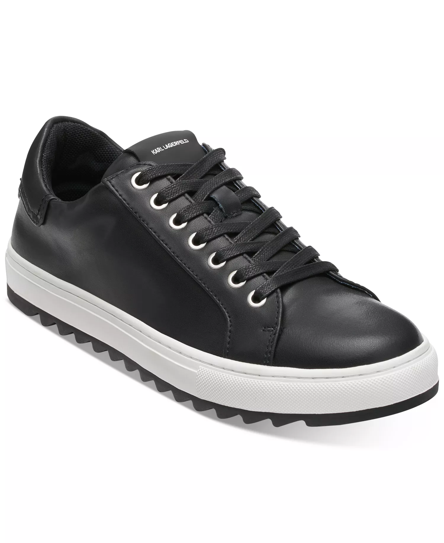 Karl Lagerfeld Men's Smooth Leather Tennis Sneaker - Black - 10