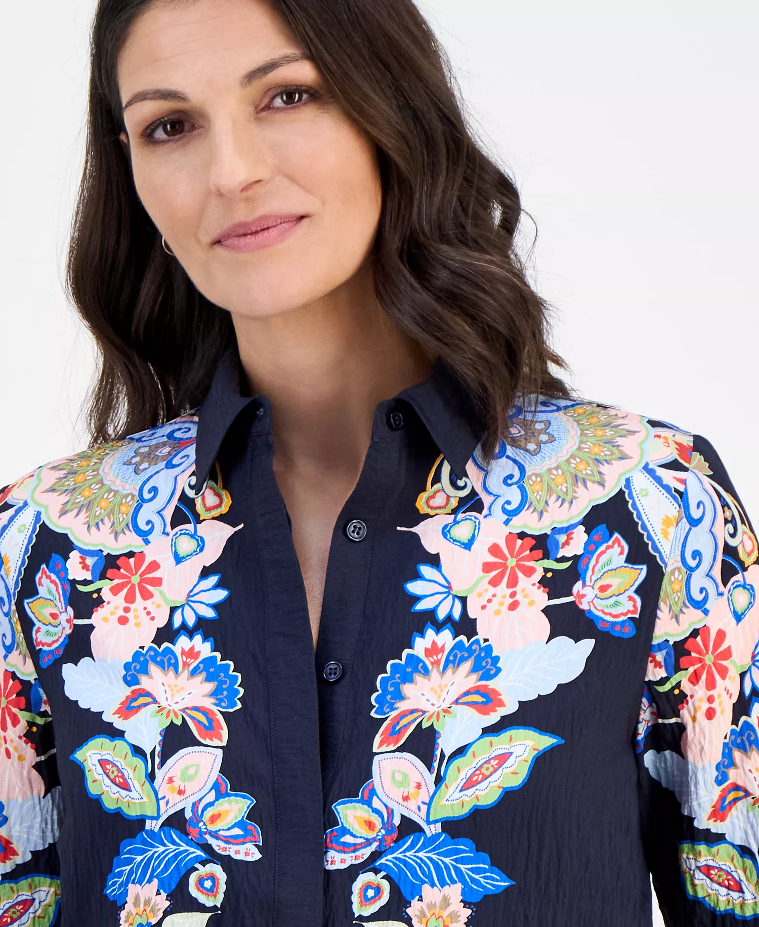 Women's Paisley-Print Hidden-Placket Blouse - Daphne Garden - L