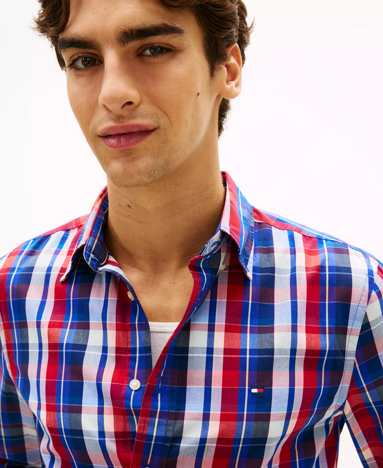 Men's Regular Flex Poplin Multi-Check Shirt - Medium Red/Check - L