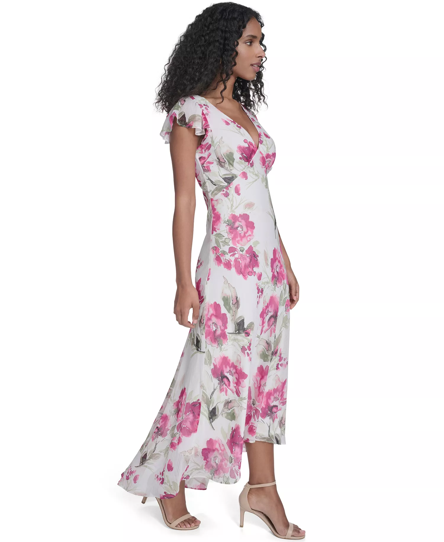 Women's V-Neck Maxi Dress - Rose Multi - 10