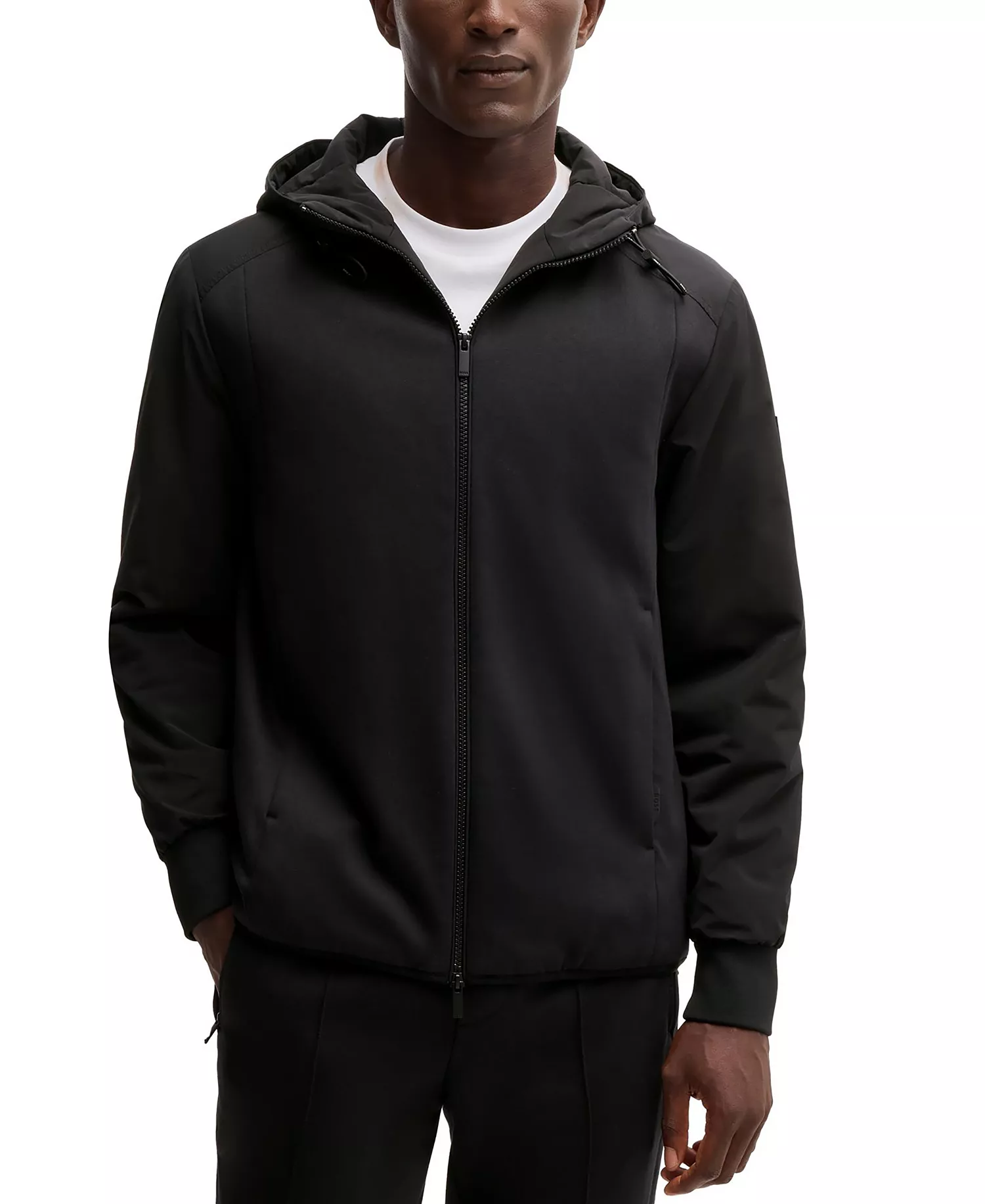 Men's Mixed Material Hooded Regular-Fit Jacket - Black - L