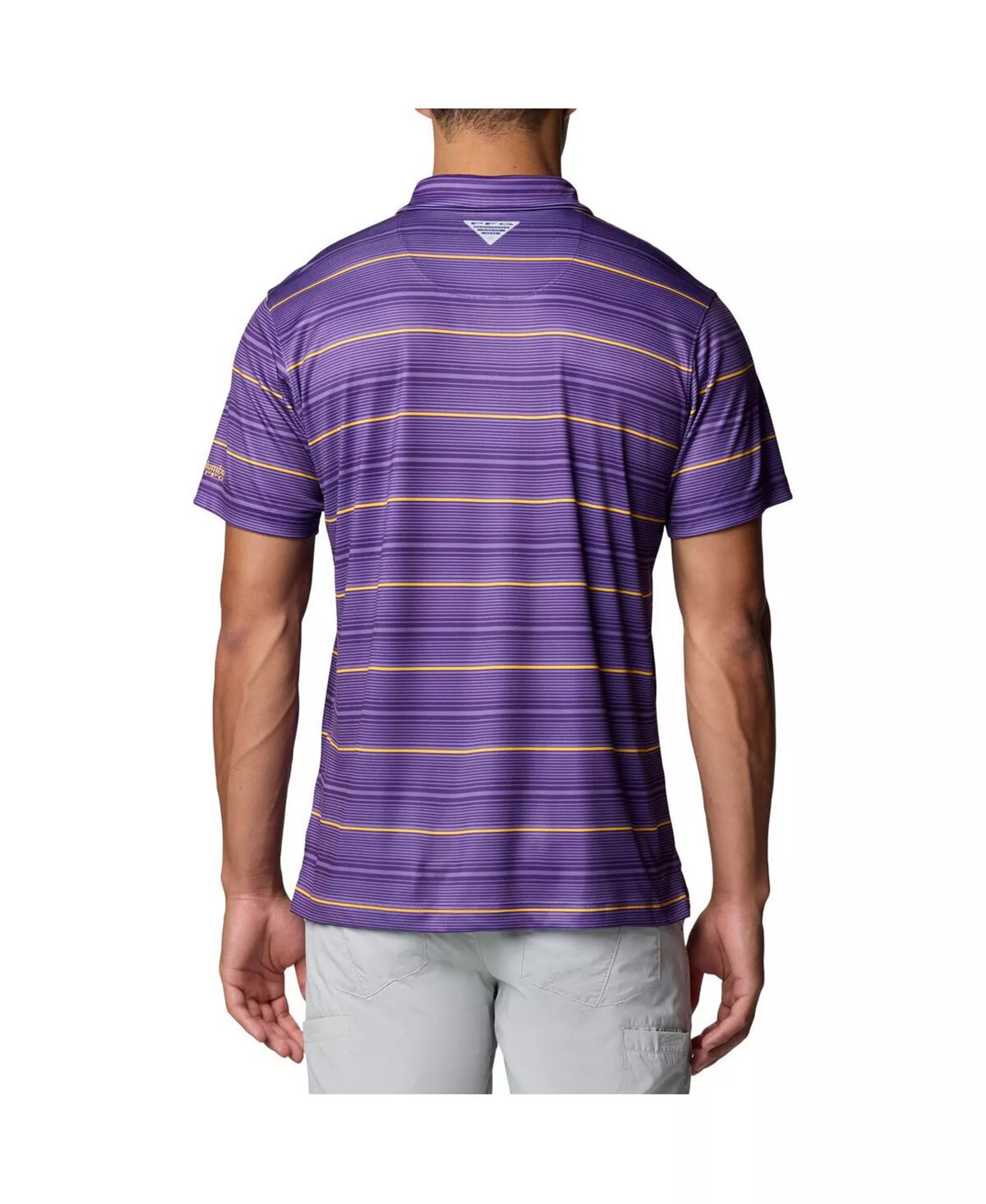 Men's Purple LSU Tigers PFG Super Terminal Tackle Omni-Shade Stripe Polo Shirt - Purple - L