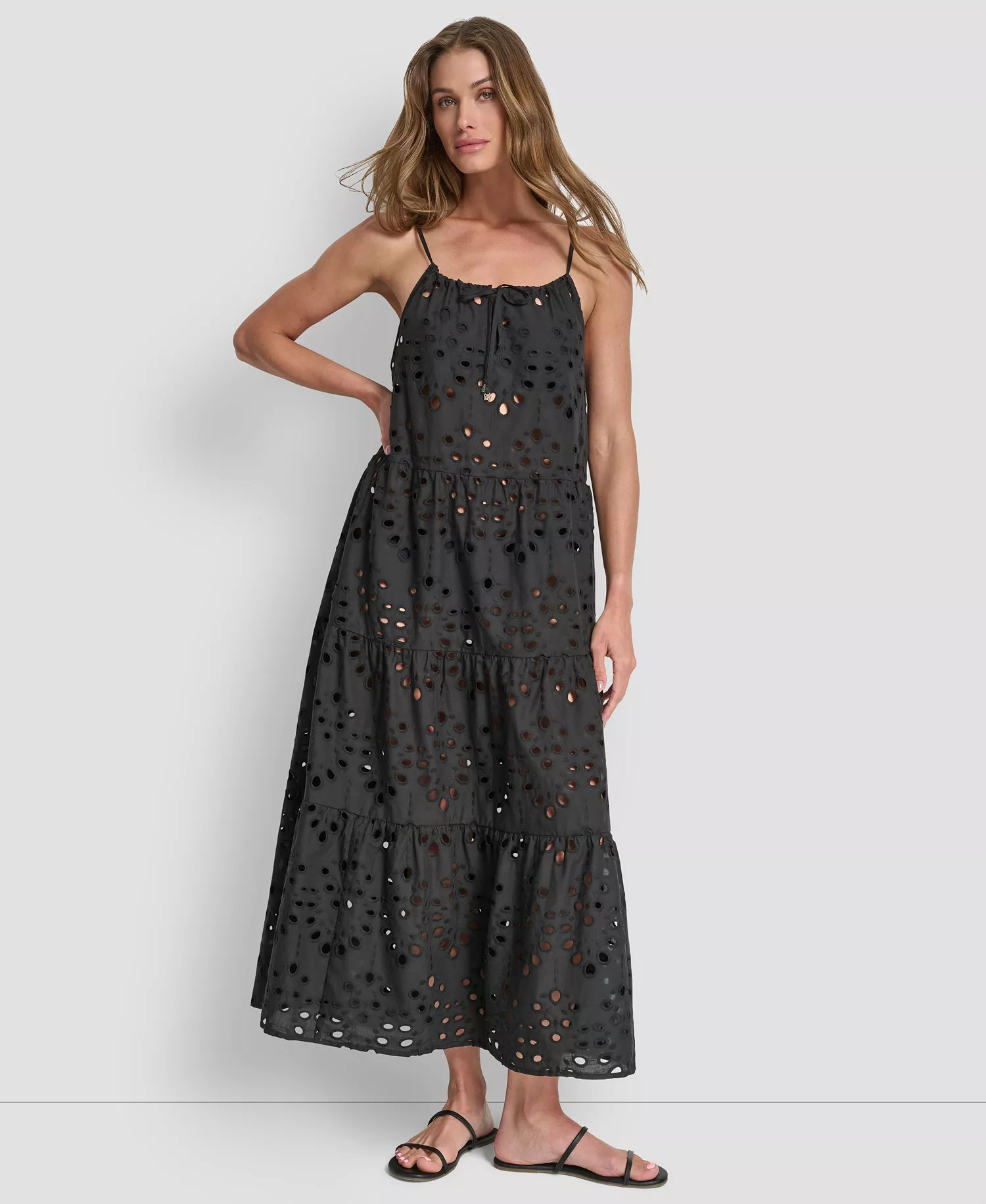 Women's Tiered Maxi Dress Swim Cover-Up - Black - L