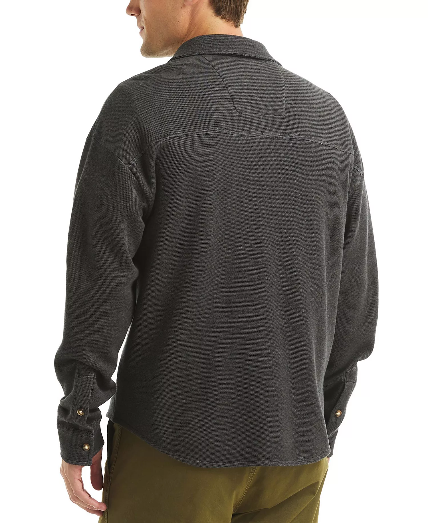 Men's Pique Double Knit Long Sleeves Shirt - True Black - L