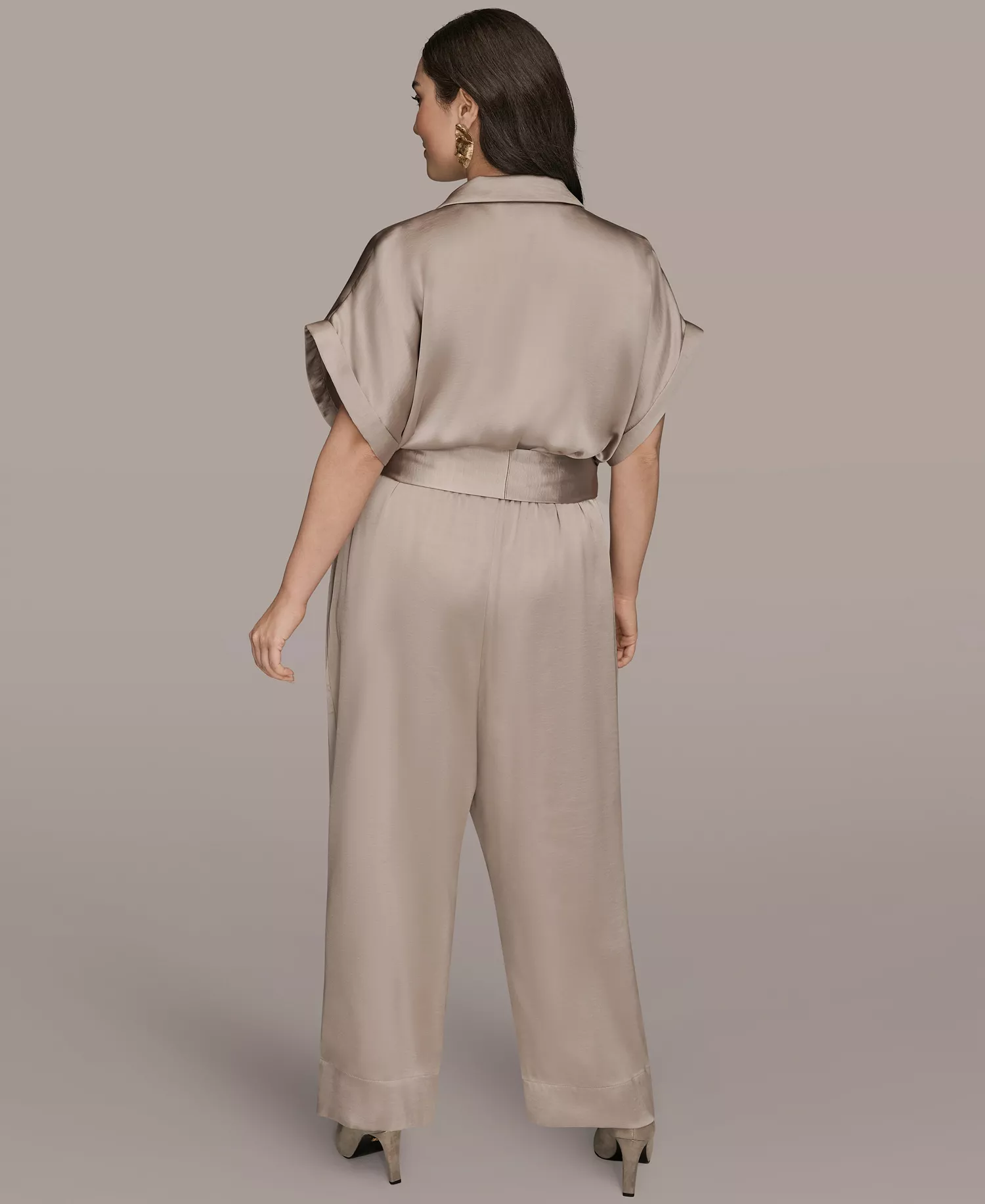 Plus Size Satin Collared Jumpsuit - Vapor - 14W