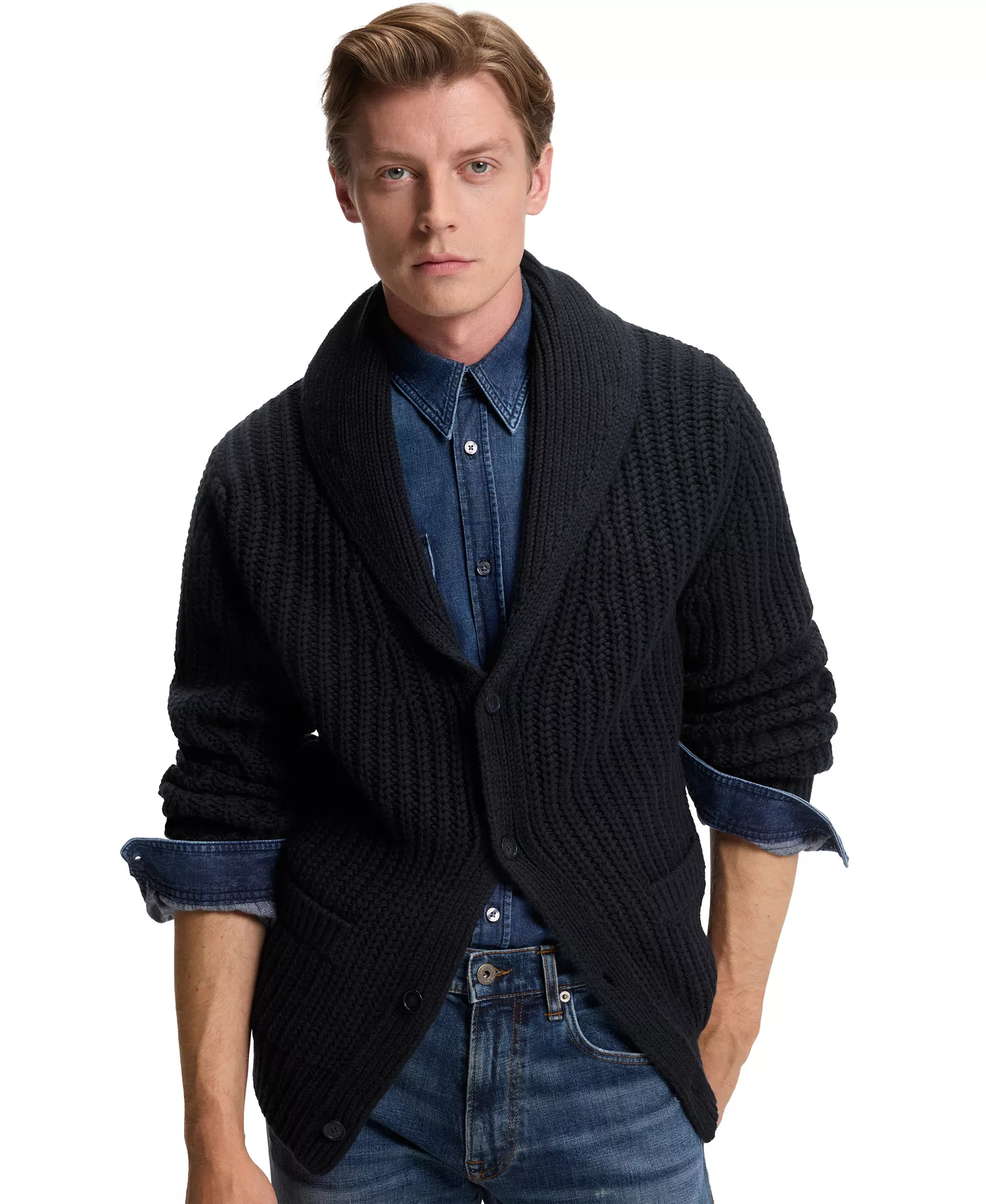 Men's BECKHAM x BOSS Wool Cashmere Relaxed-Fit Cardigan - Dark Blue - L