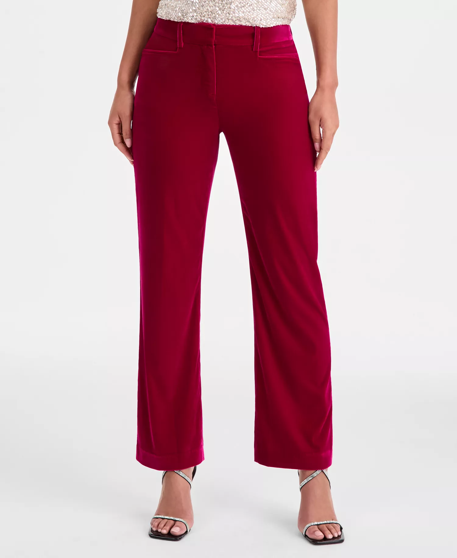 Women's Velvet Blazer, Sequined Top & Velvet Pants - Magenta - 10