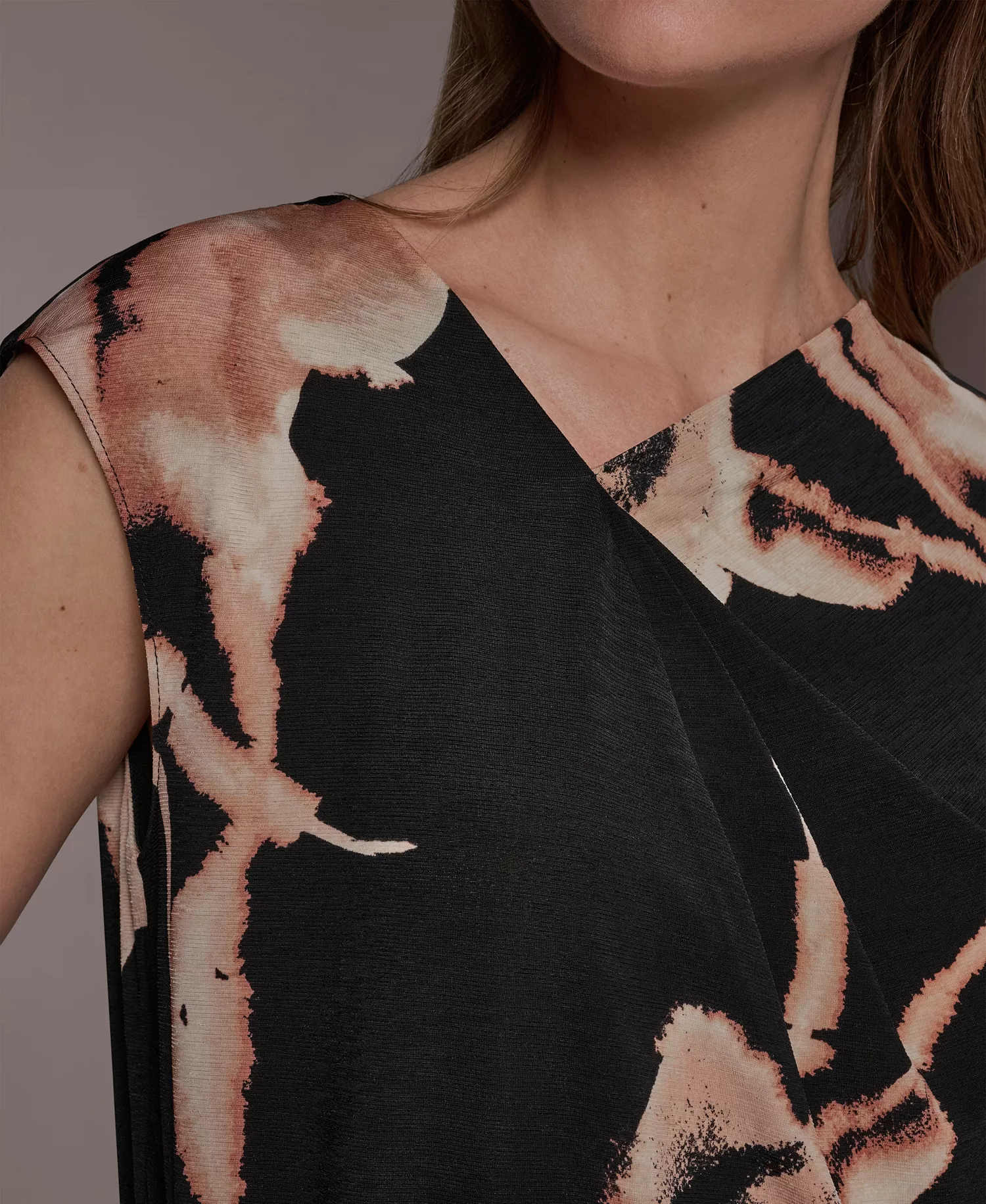 Women's Printed Asymmetric Neck Top - Black Multi - L