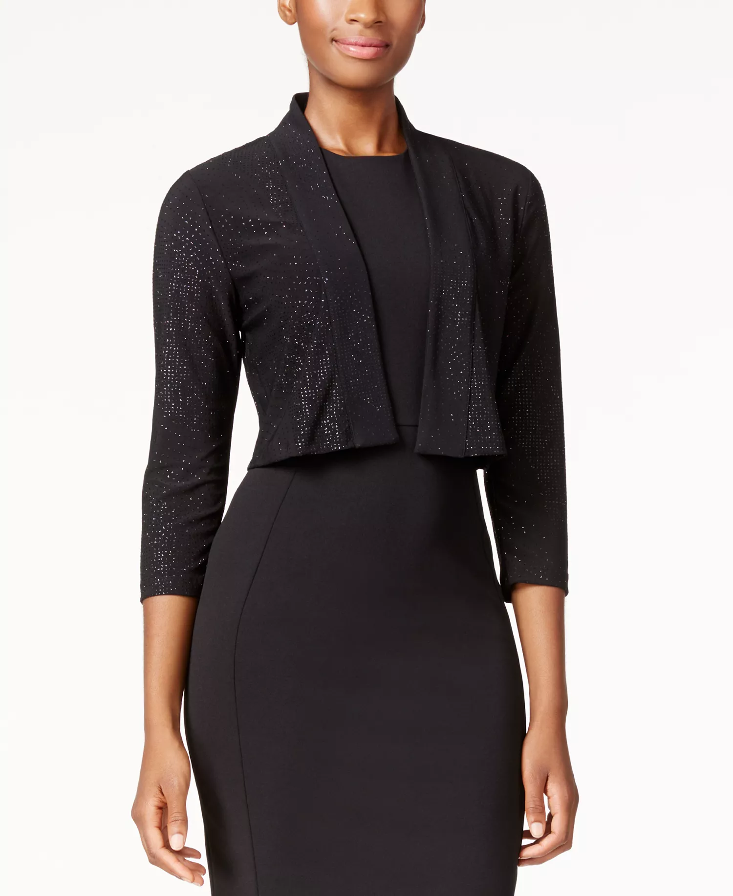 Open-Front Sparkle Cardigan - Black - L
