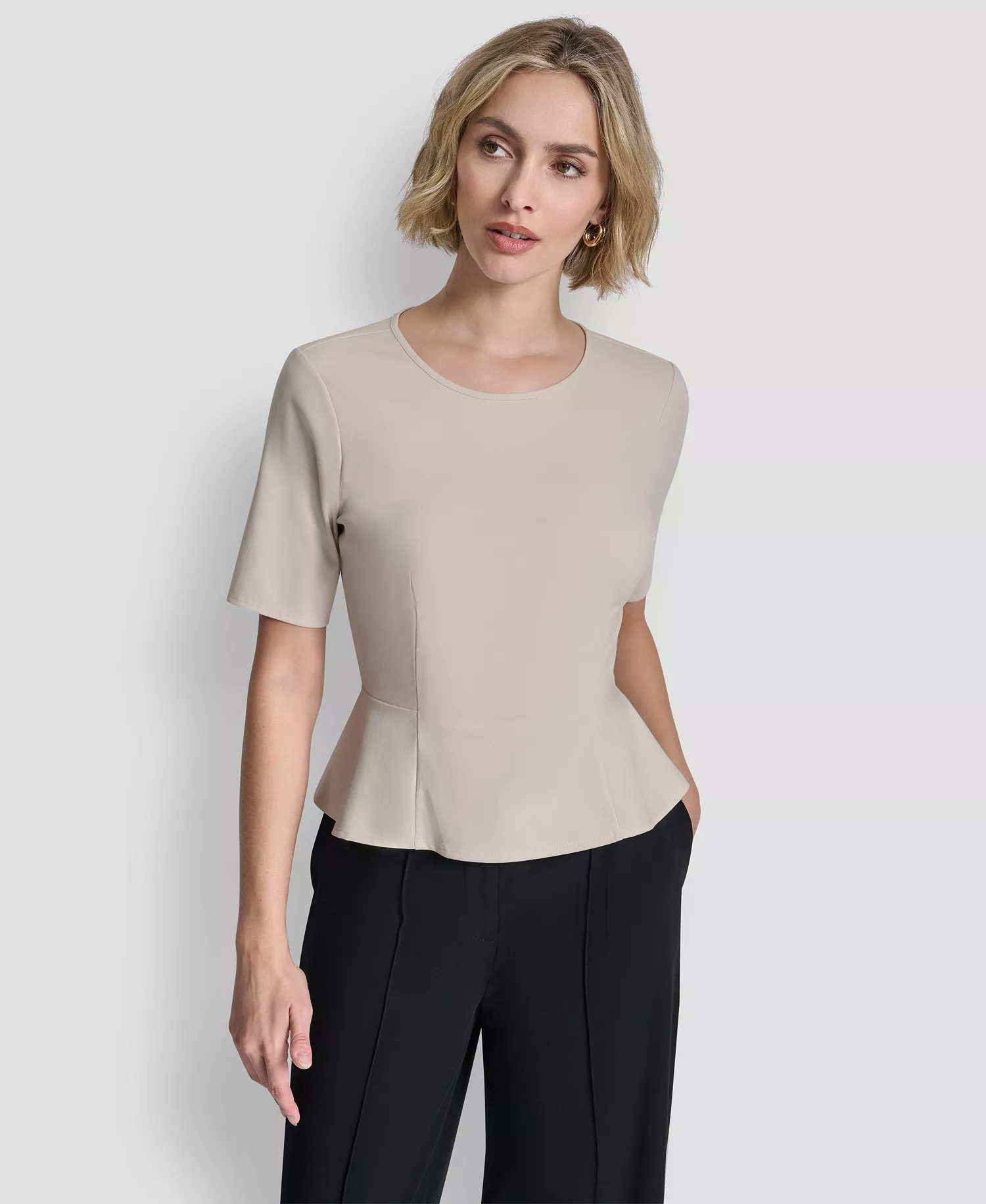 Women's Short-Sleeve Zip Up Top - Ecru - L