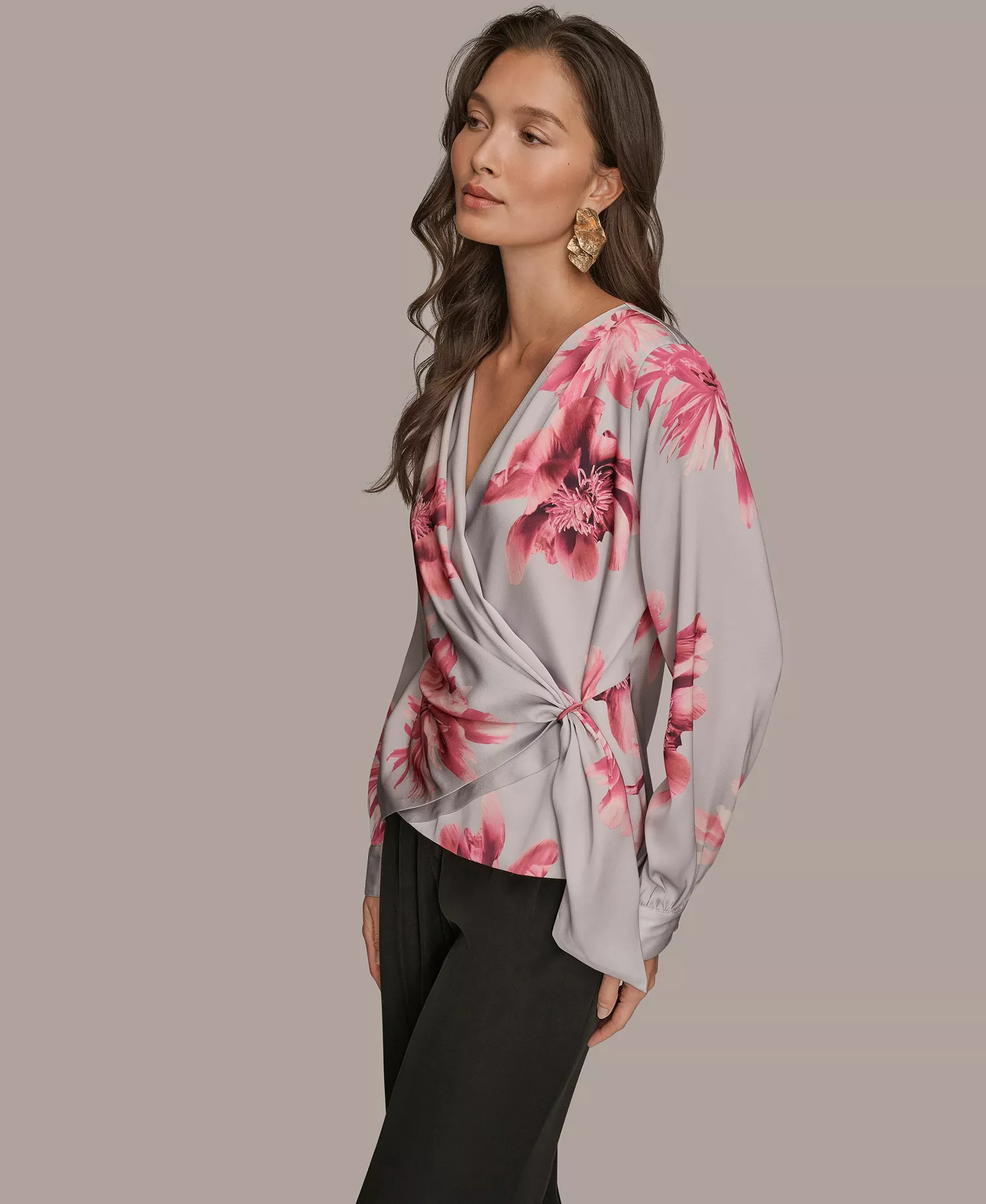 Women's Floral Print Long-Sleeve Top - Pink Sands Multi - L