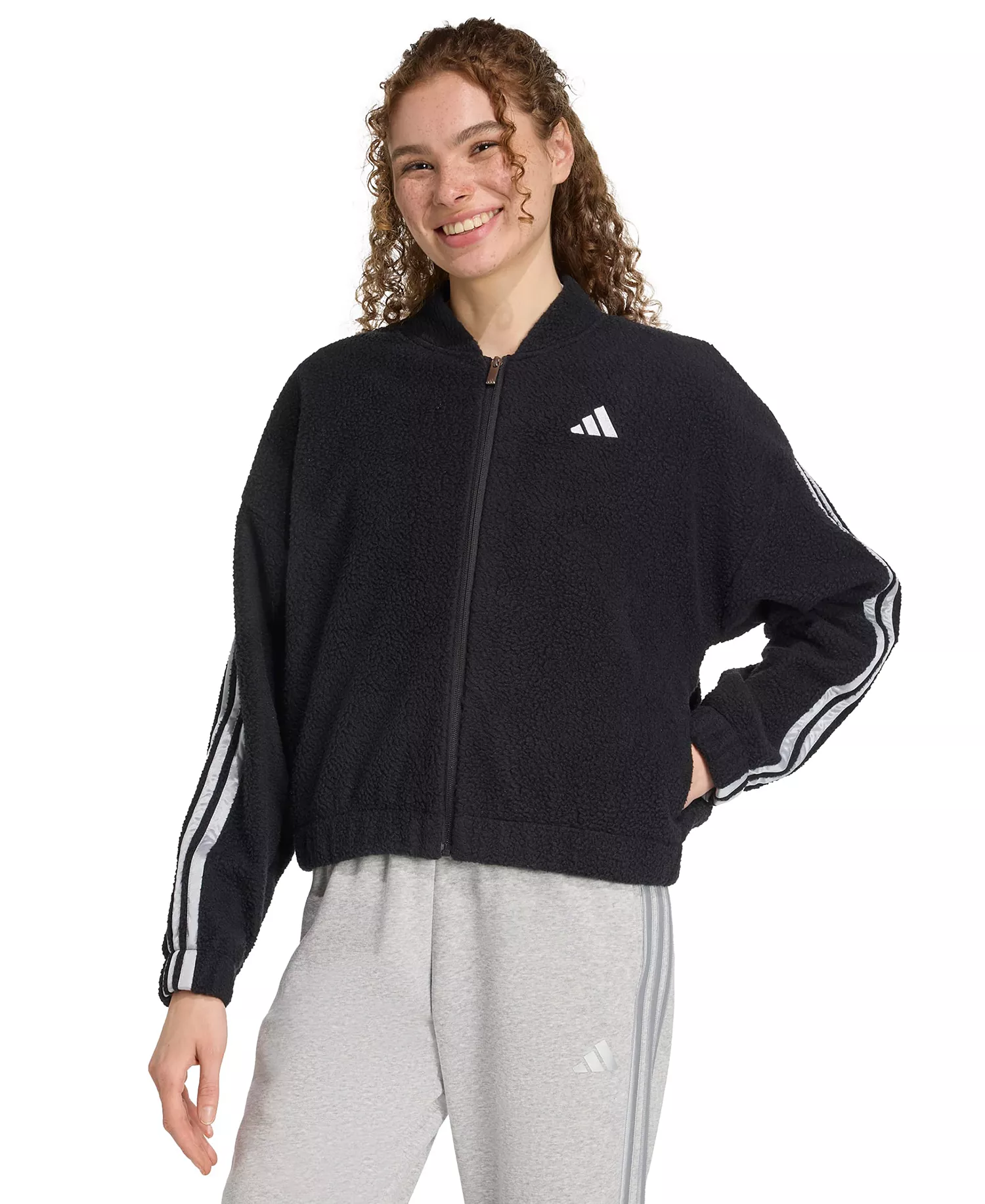 Women's Full Zip Loose Fit Jacket - Black/Silver Met - 2XL