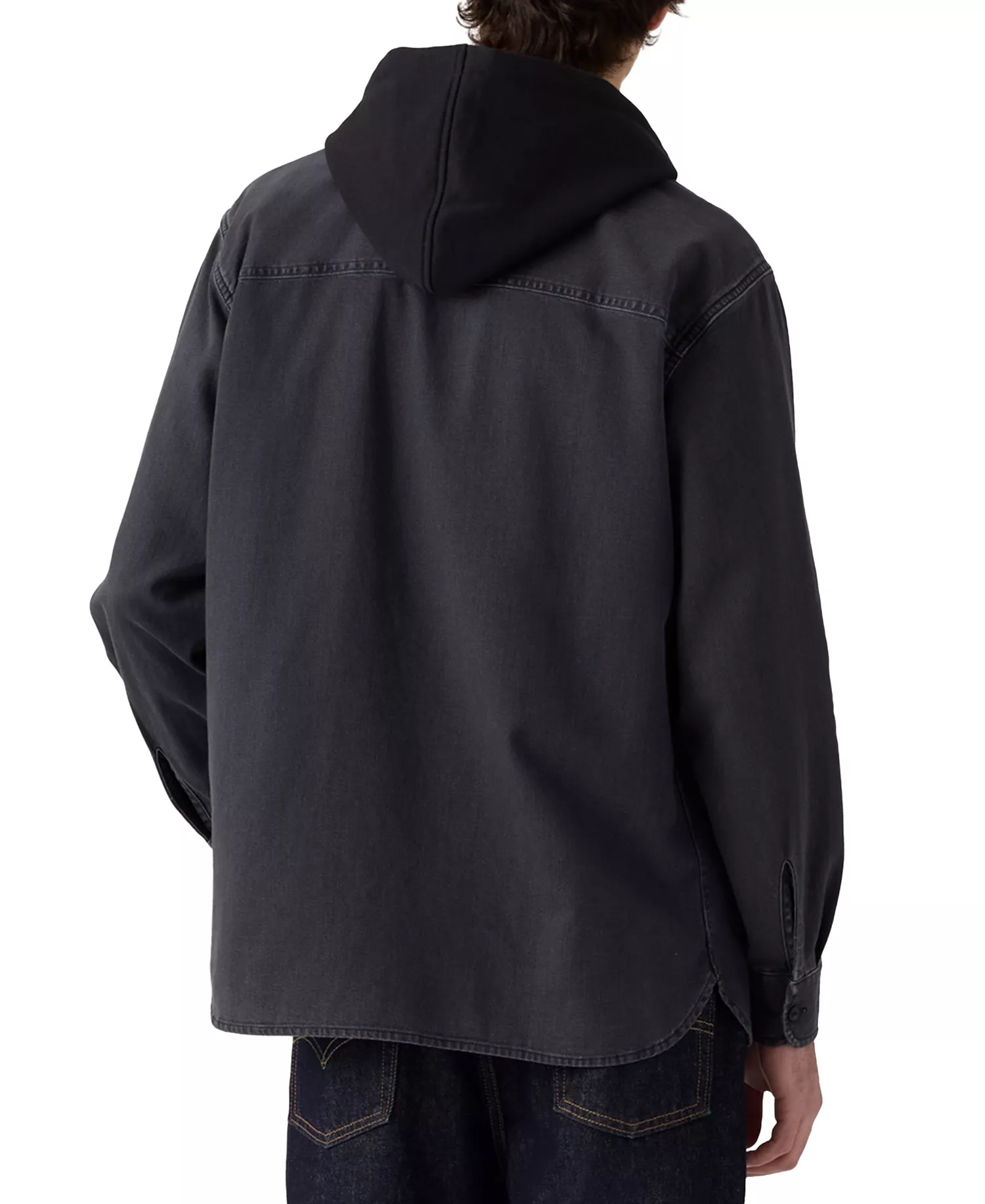 Men's Relaxed Fit Hooded Long Sleeve Button-Front Overshirt - Abner Washed Black - 2XL