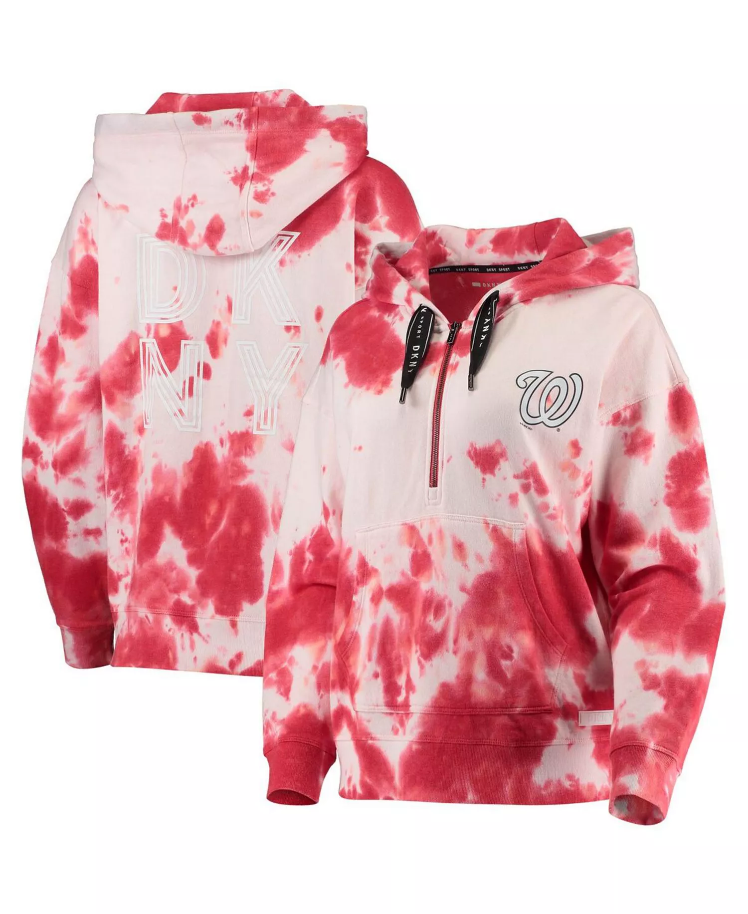 Women's White and Red Washington Nationals Dakota Tie-Dye Half-Zip Hoodie - White, Red - S