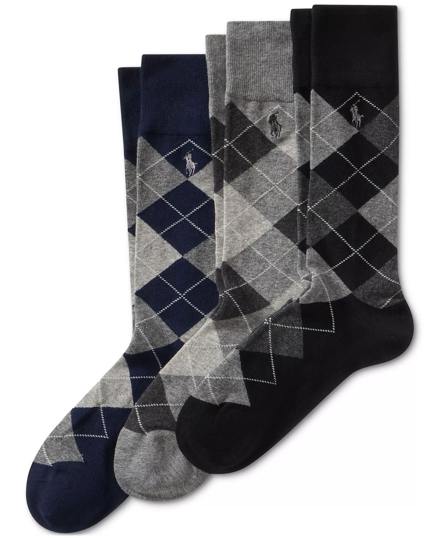 Men's 3-Pack Argyle Dress Socks - Black/Gray - 10-13