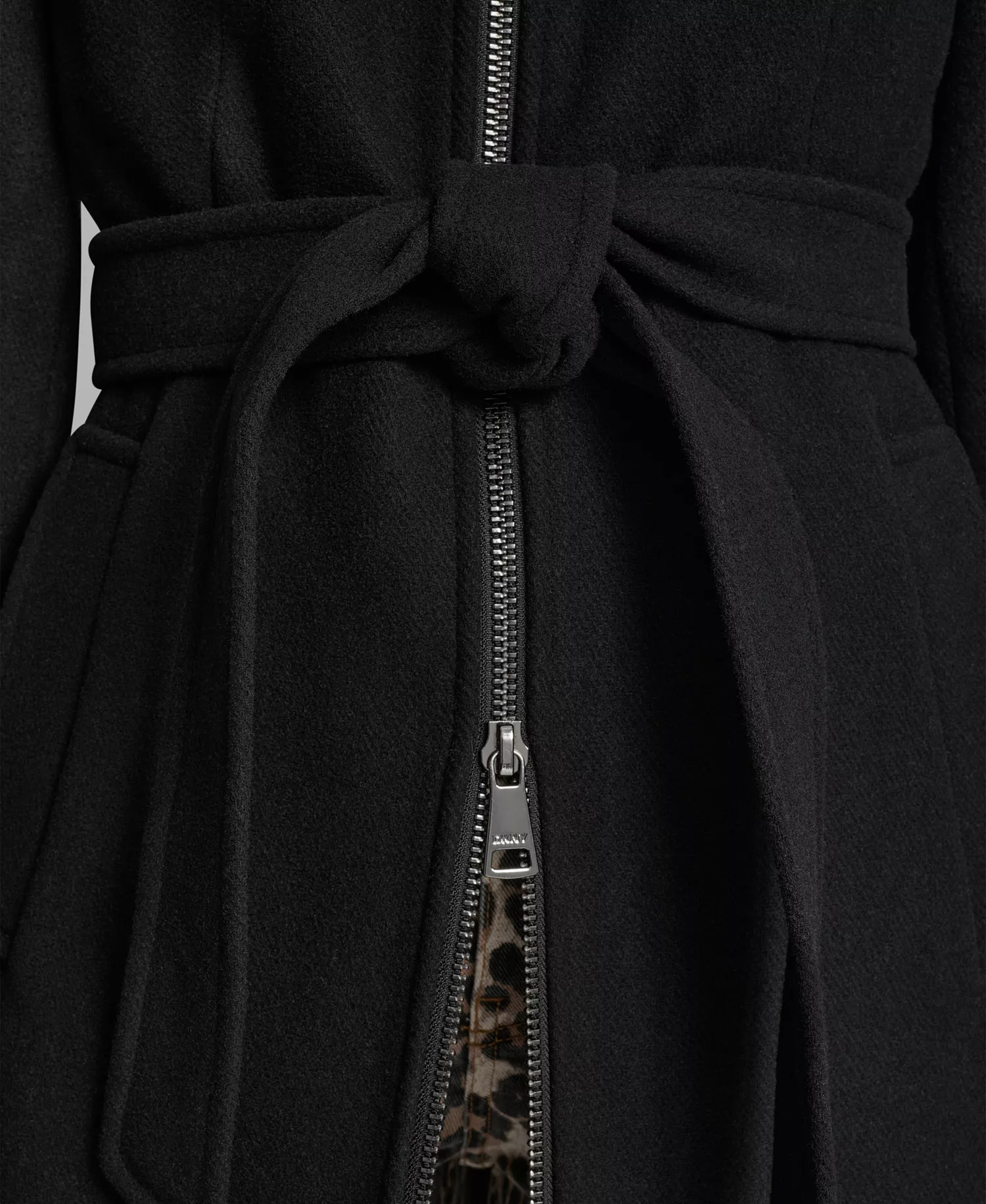 Women's Collared Neck Belted Coat - Black - L