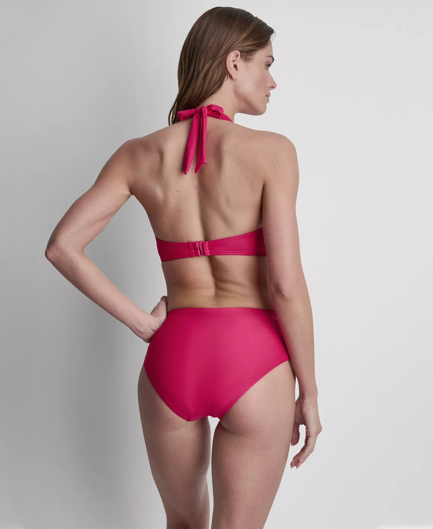 Women's Shirred Buckle Front V-Neck Halter Top - Black - L