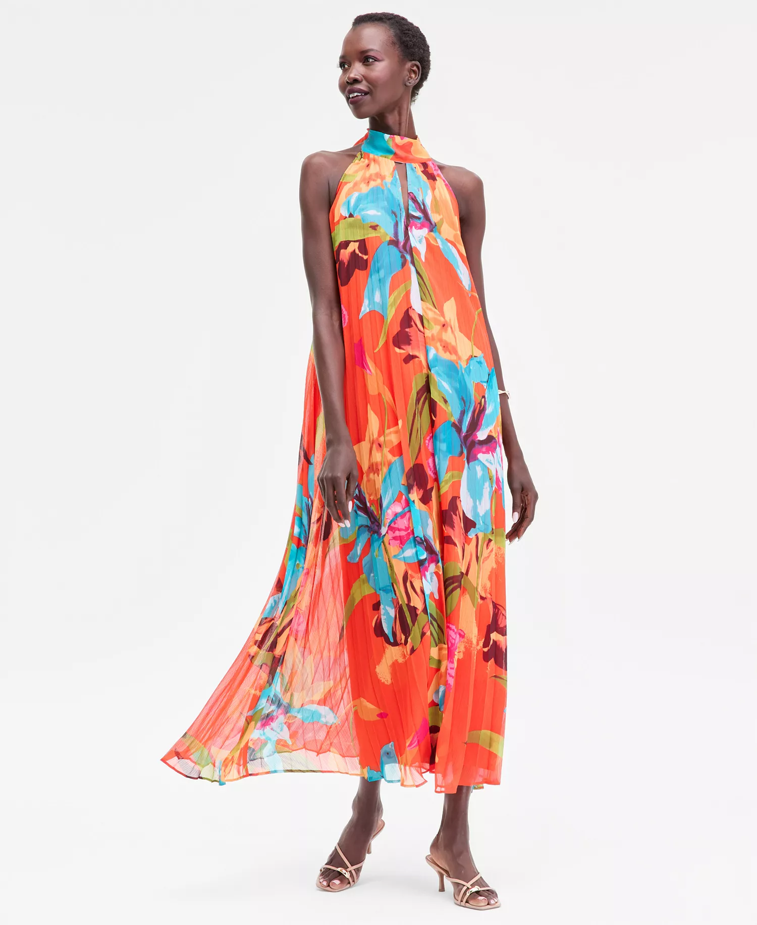 Women's Floral-Print Pleated Halter Maxi Dress, Macy's Exclusive - Tarin Bouq - XL