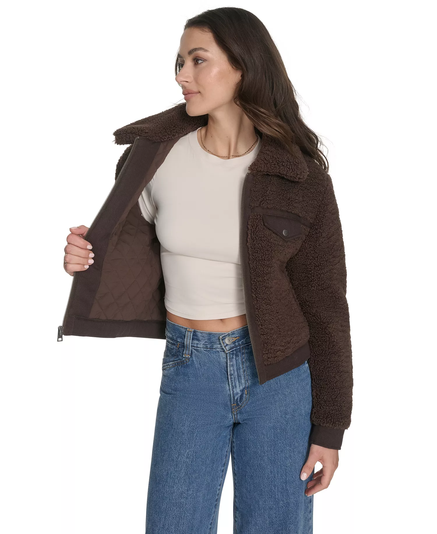 Women's Sherpa Zip-Front Jacket - Brown - L