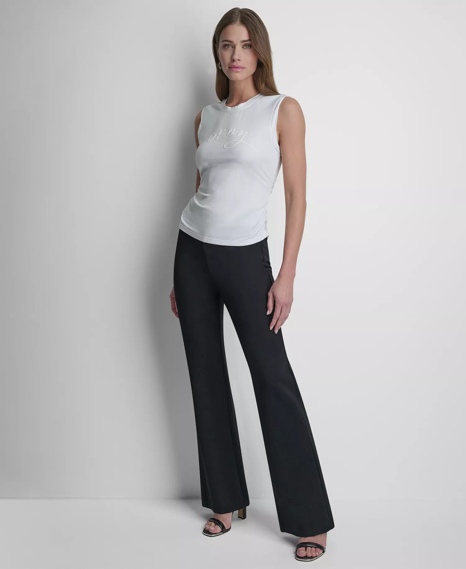 Women's Script Logo Side-Ruched Tank Top - White - L