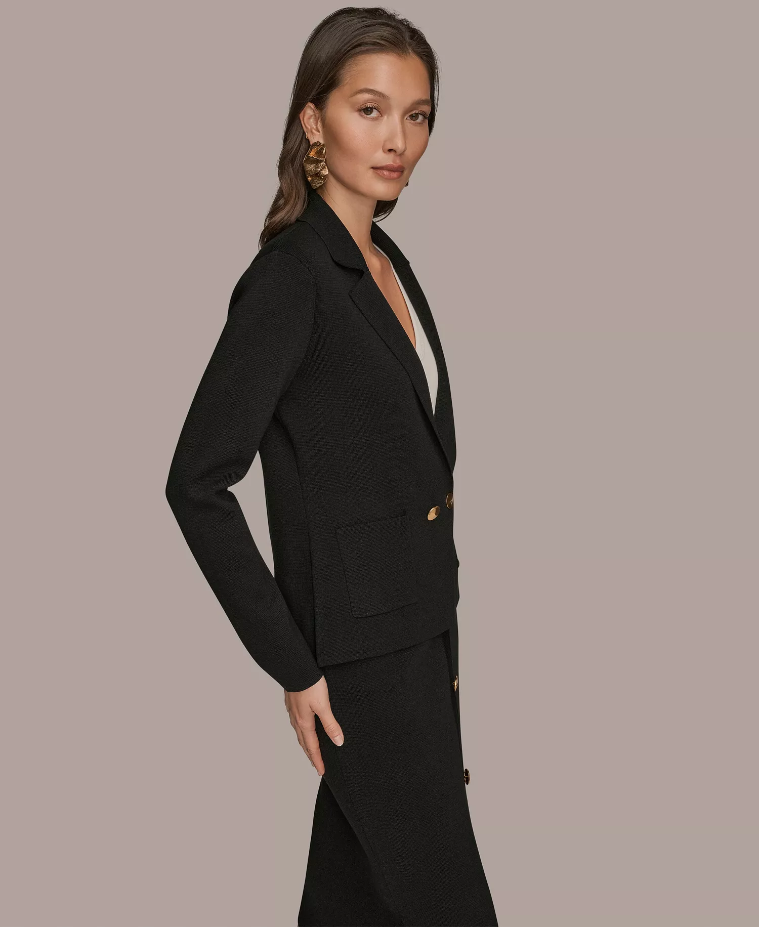 Women's Sweater Blazer & Skirt - Black - L