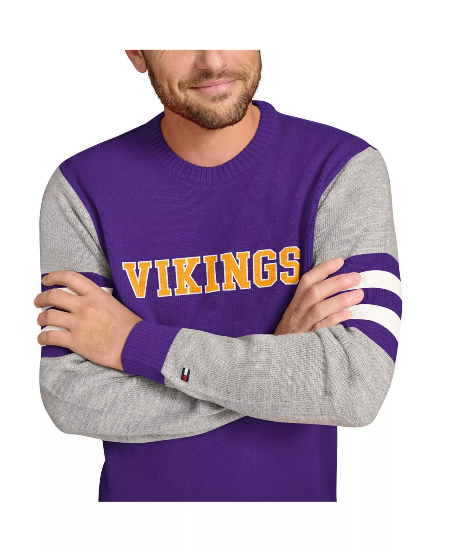 Men's Purple/Heather Gray Minnesota Vikings Acrylic Crewneck Pullover Sweatshirt - Purple, Heather Gray - XXL