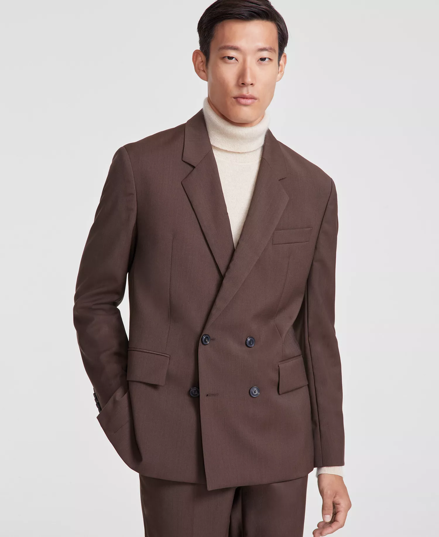 Men's Modern Fit Solid Wool Suit Separates - Med Brown - 40R