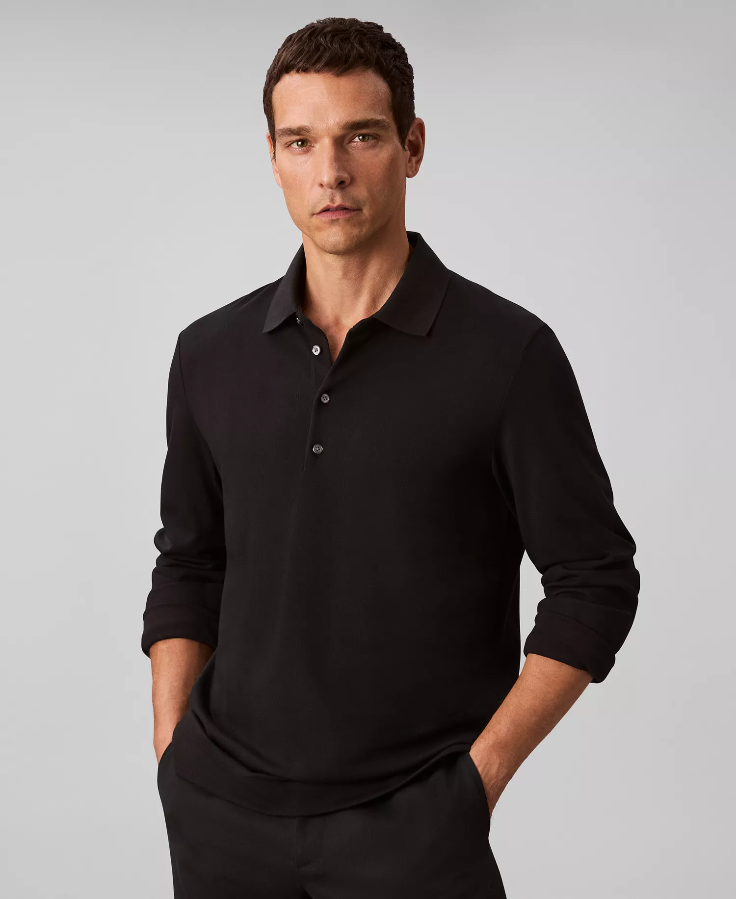 Men's Long-Sleeve Classic Fit Polo Shirt - Black - S