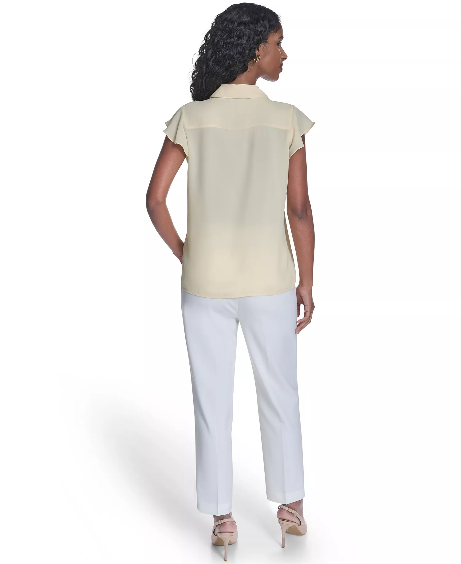 Women's Solid Short-Sleeve Top - Double Cream - L