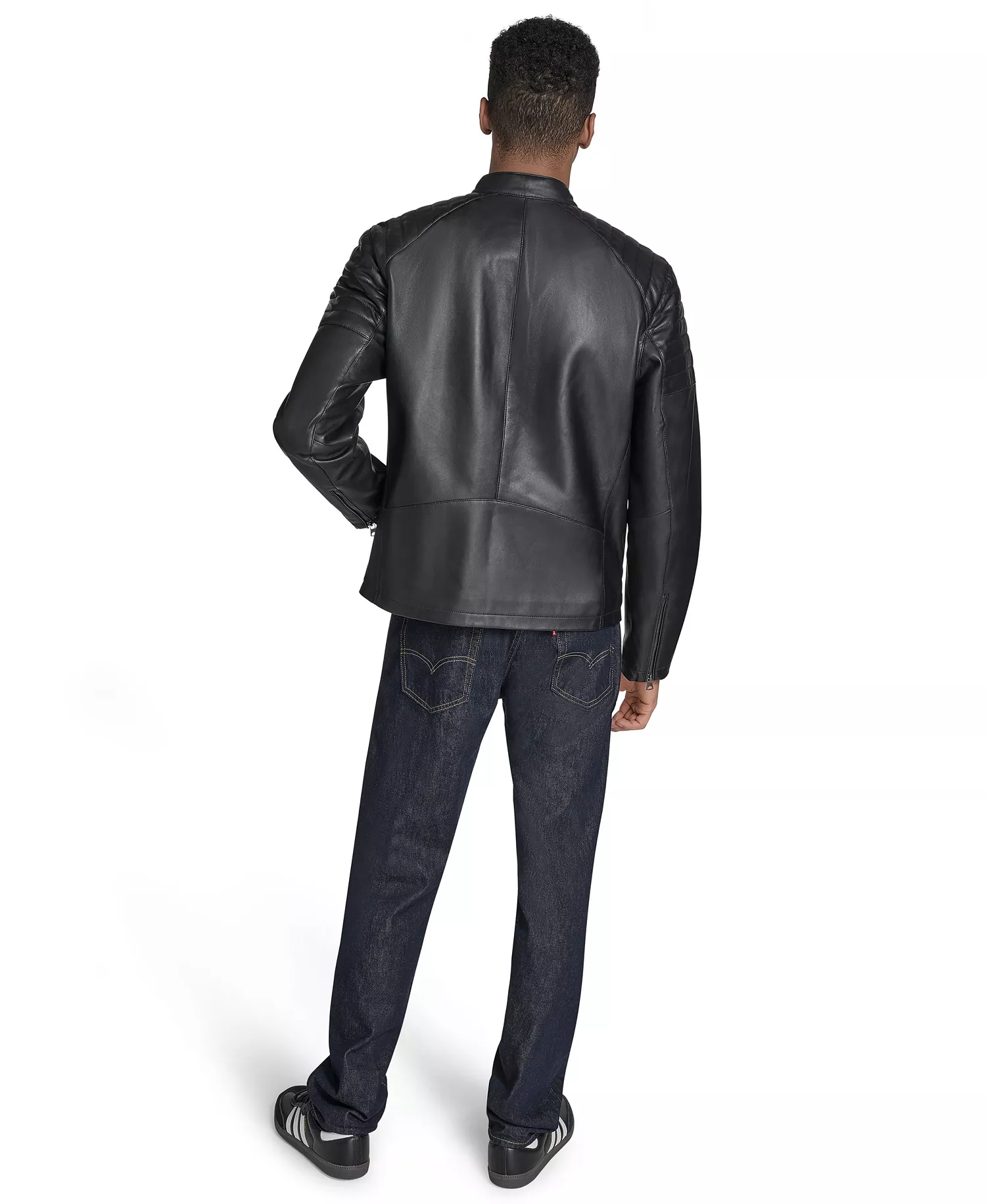 Men's Leather Racer Jacket - Black - 2XL