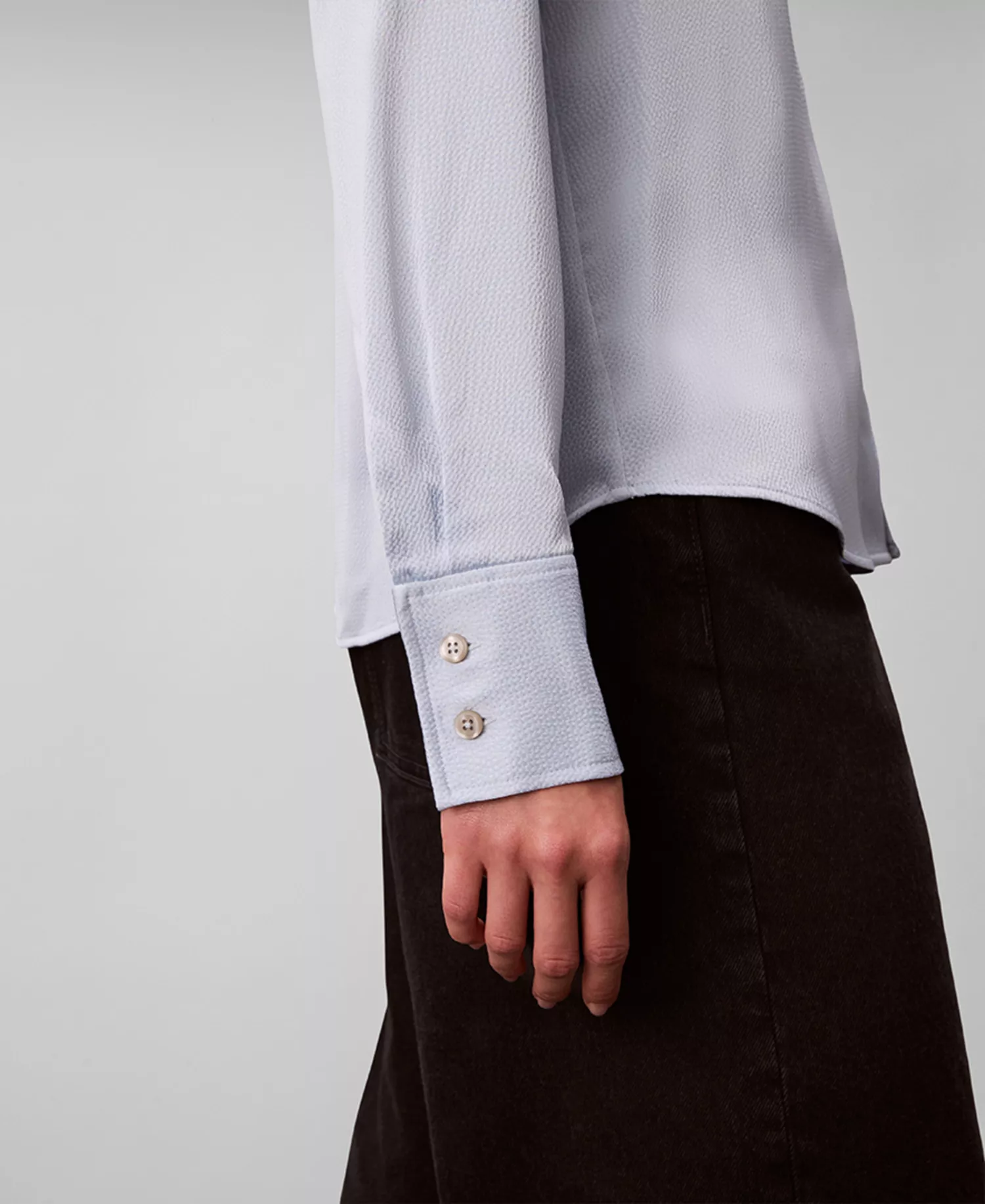 Women's Hammered Fitted Collared Shirt and Hammered Pull-On Pants - Breezy Blue - L