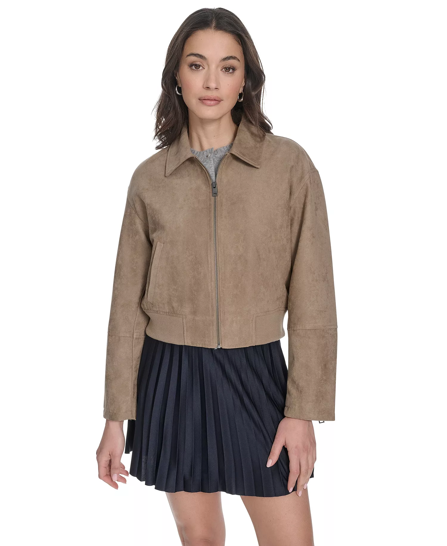 Women's Regular Faux Suede Bomber Jacket - Tan - M