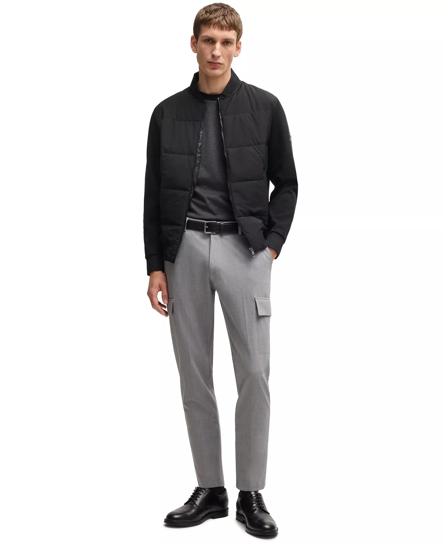 Men's Cotton-Blend Zip-Up Padded Jacket - Black - L