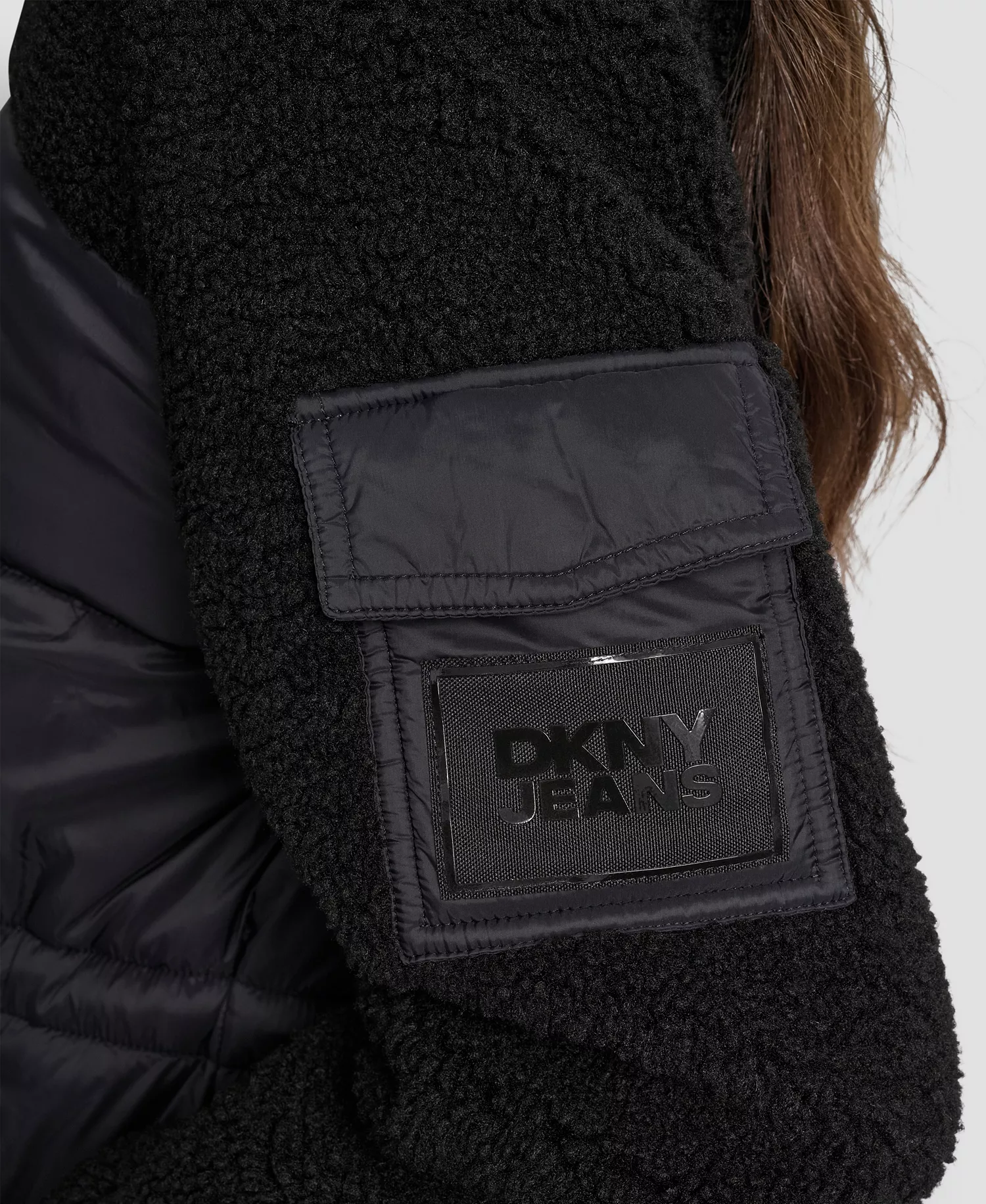 Women's Faux-Sherpa Puffer Mixed Coat - BLK - BLACK - L