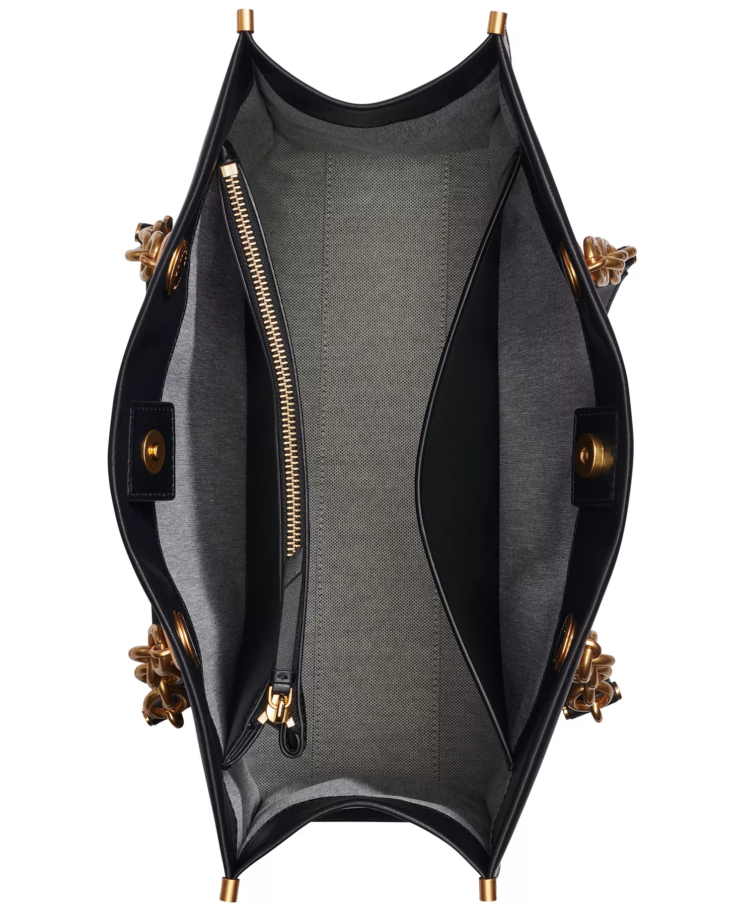 Merino Leather Large Tote Bag - Black/Gold - ONE SIZE