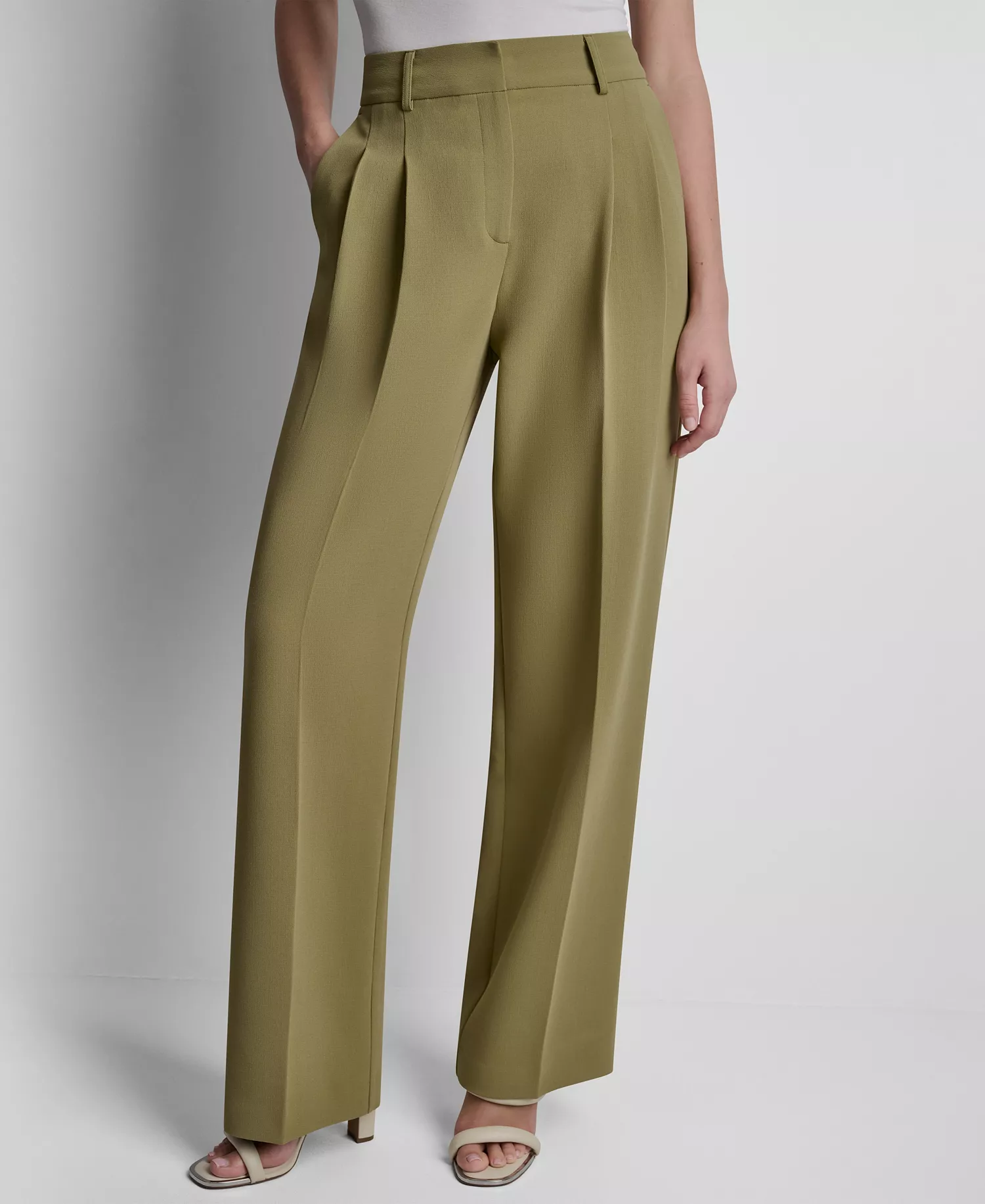 Petite Textured Mid-Rise Trousers - Sage - 0P
