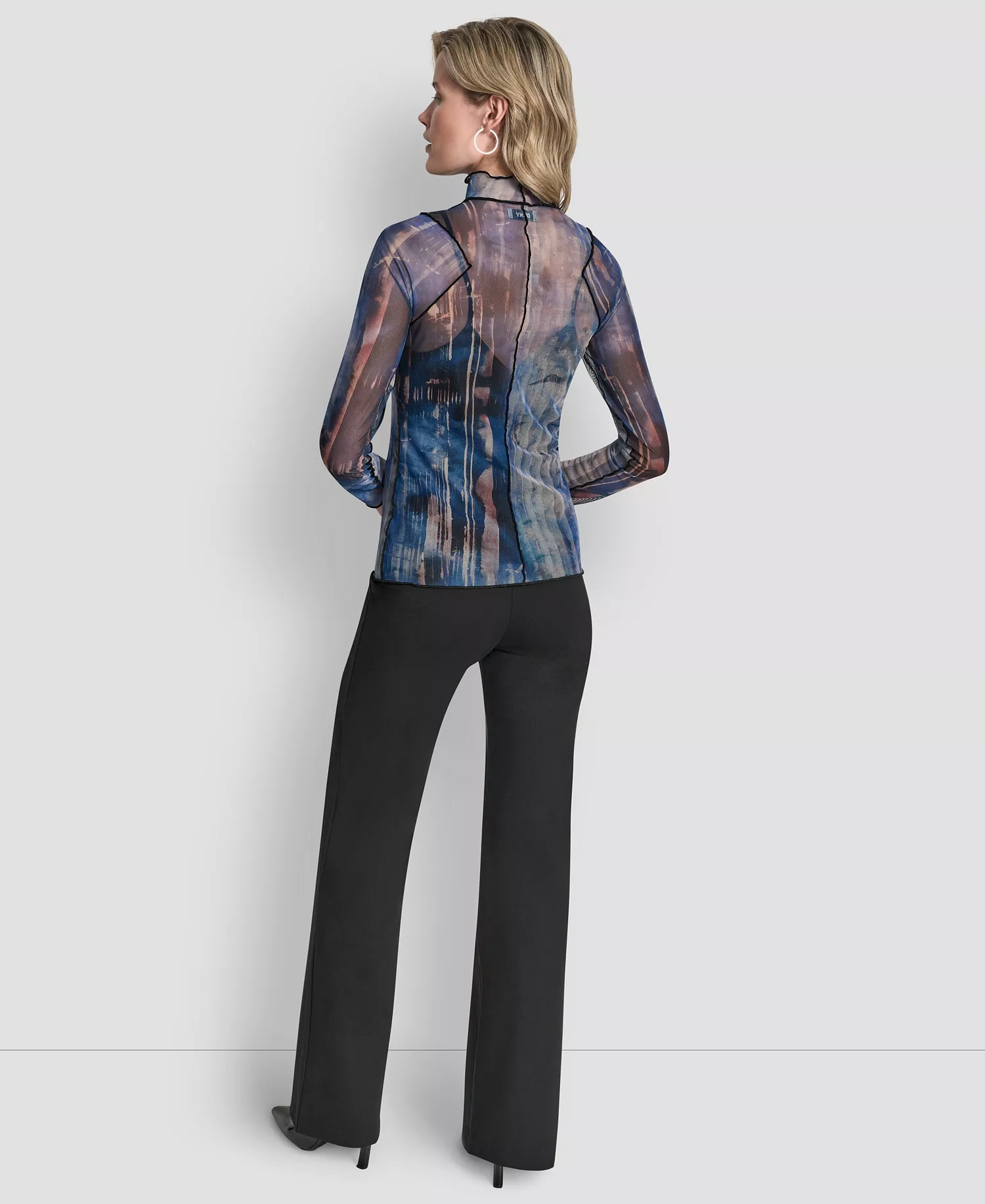 Women's Long-Sleeve Exposed Seam Mesh Top with Sleeveless Camisole - Hudson Lights - L