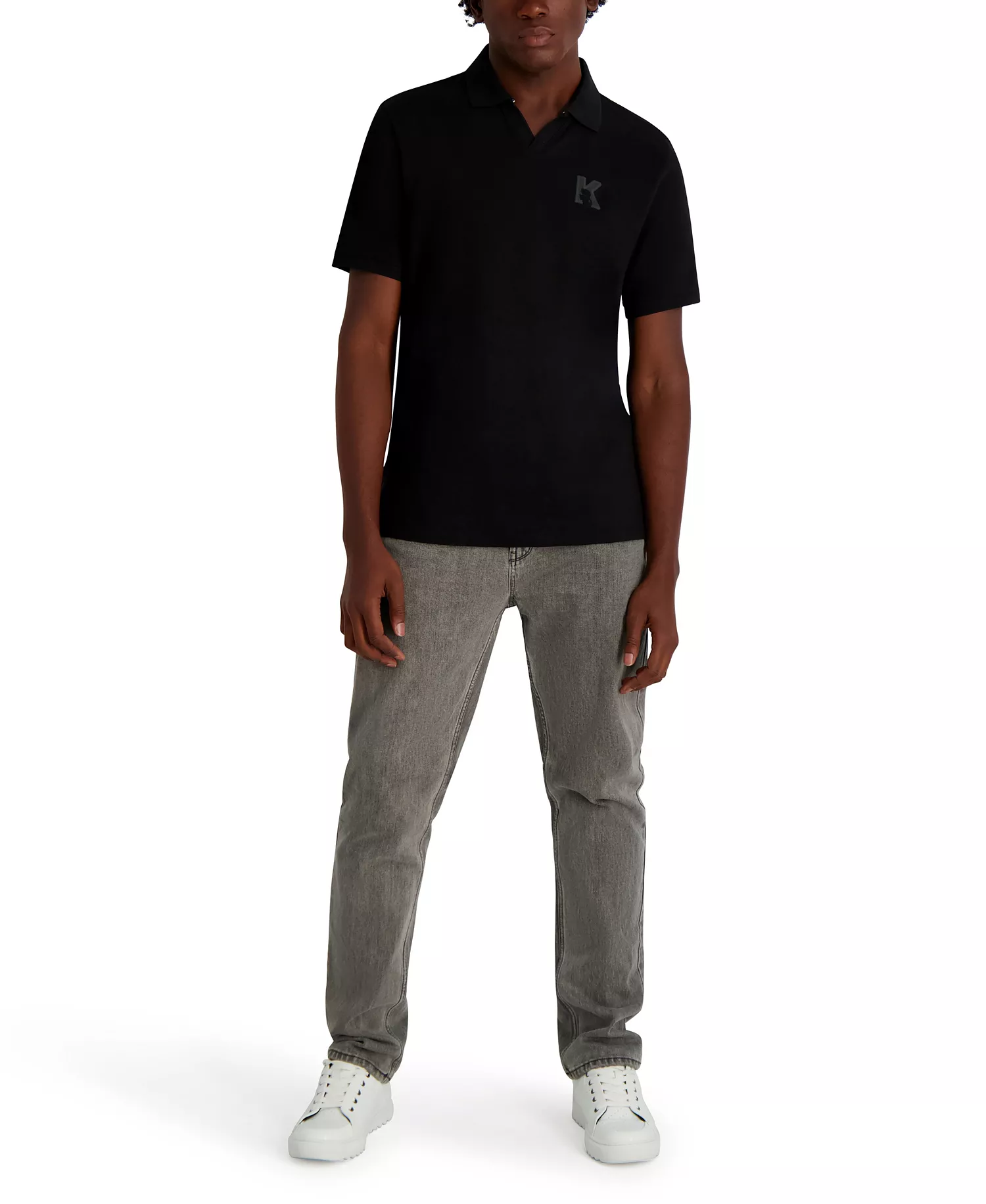 Men's Embroidered K Polo Shirt - BLACK - L
