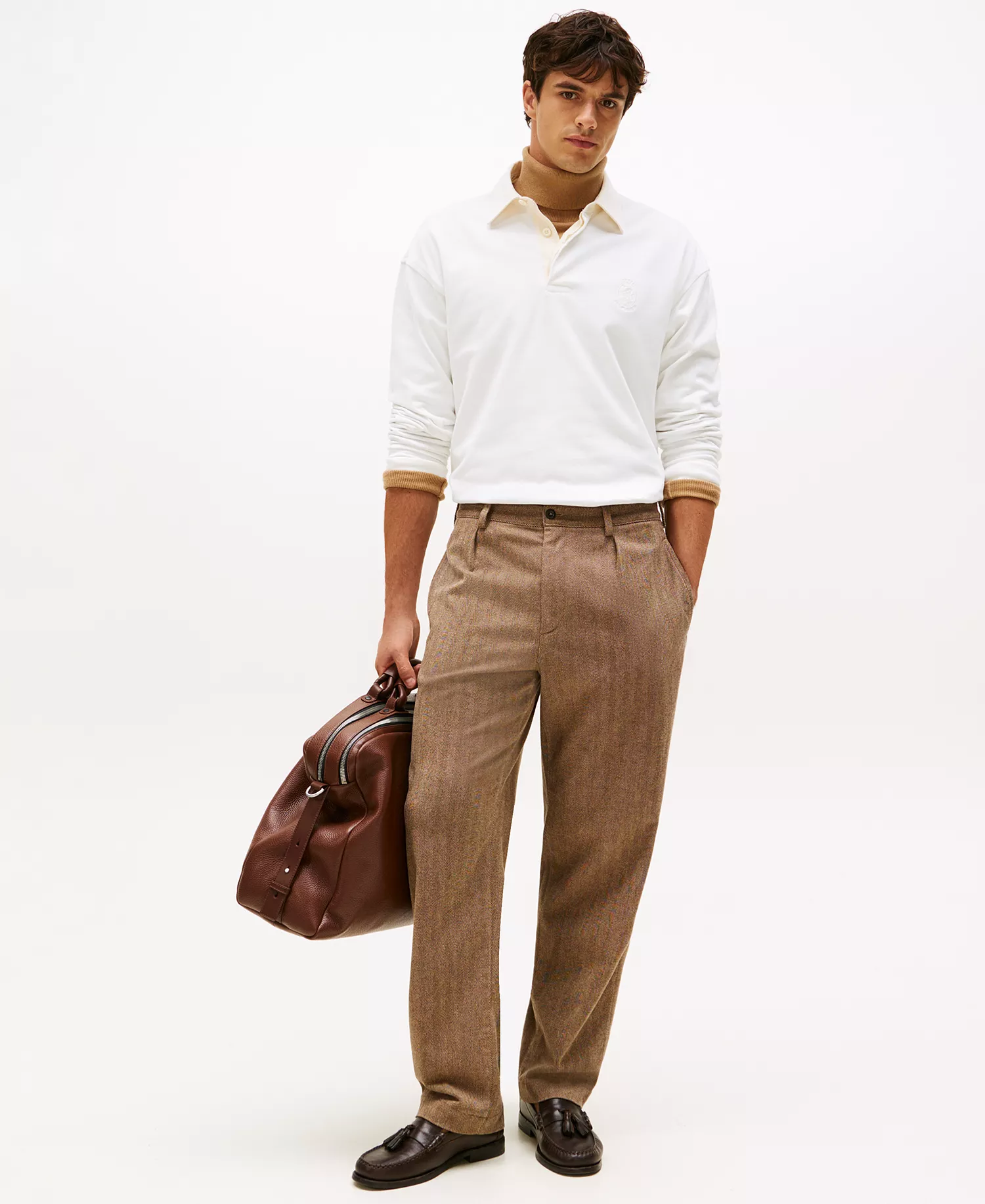 Men's Embroidered Logo Crest Rugby Shirt - Ecru - L