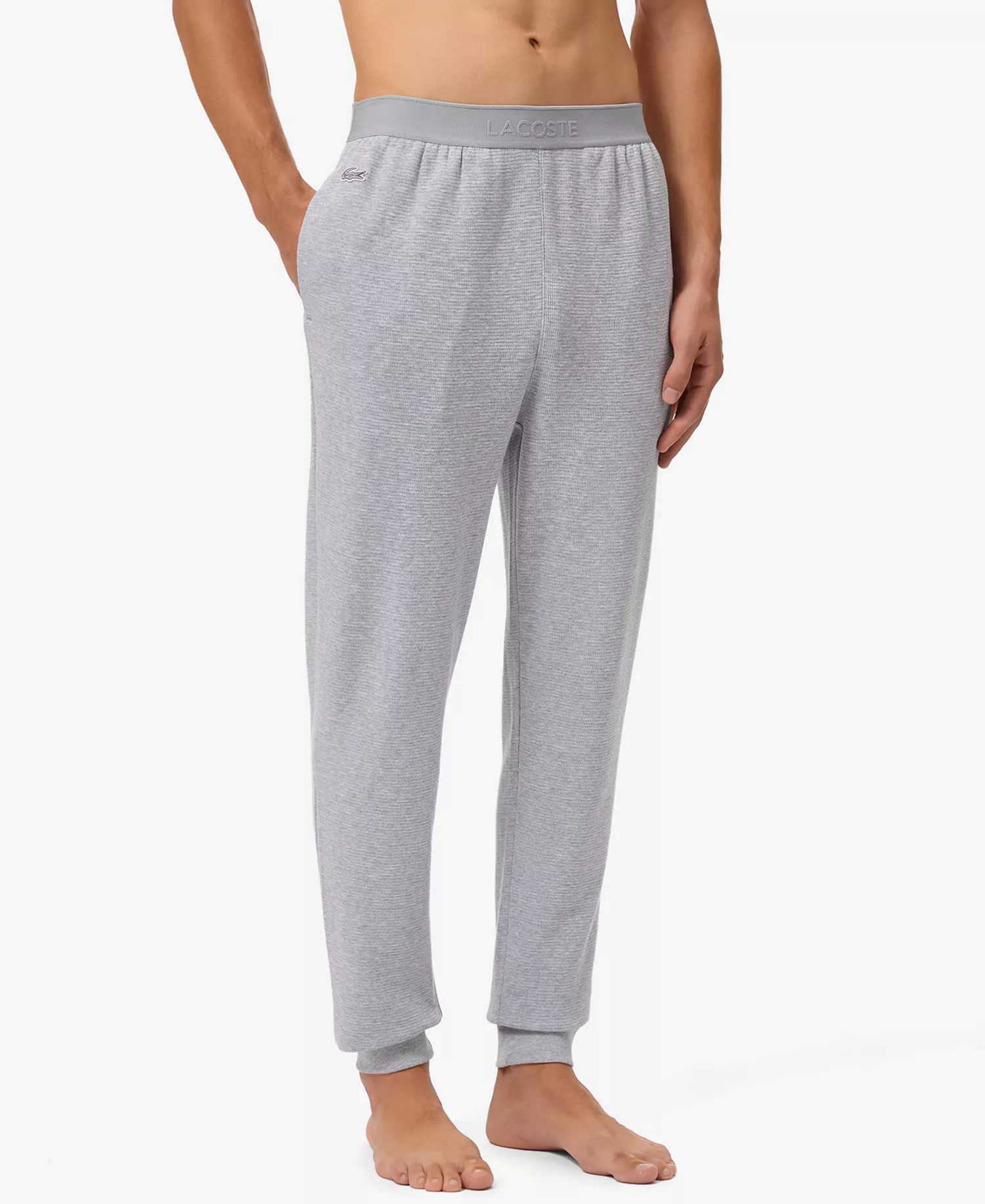 Men's Thermal Sleep Waffle Hoodie, Straight-Fit Knit Joggers & Large Croc Thermal Sleep Shirt - Black - 2XL