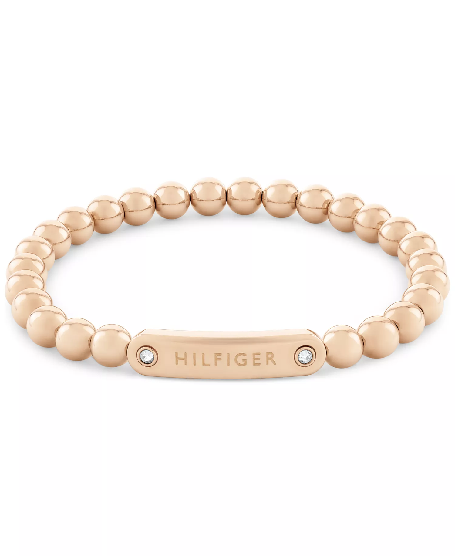 Beaded Stainless Steel Logo Stretch Bracelet - Carnation - ONE SIZE