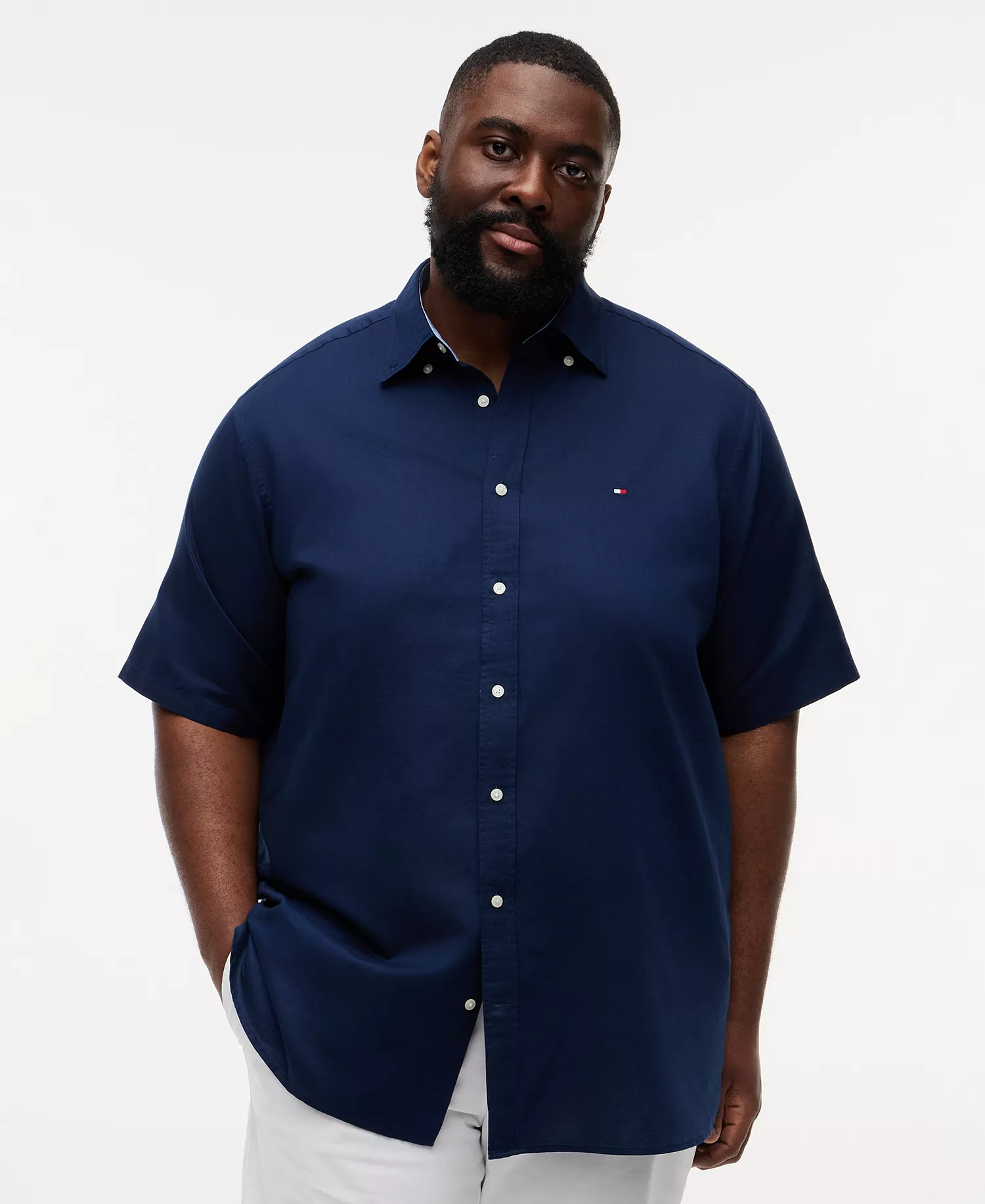 Men's Big & Tall Linen-Blend Short-Sleeve Shirt - Carbon Navy - 2XLT
