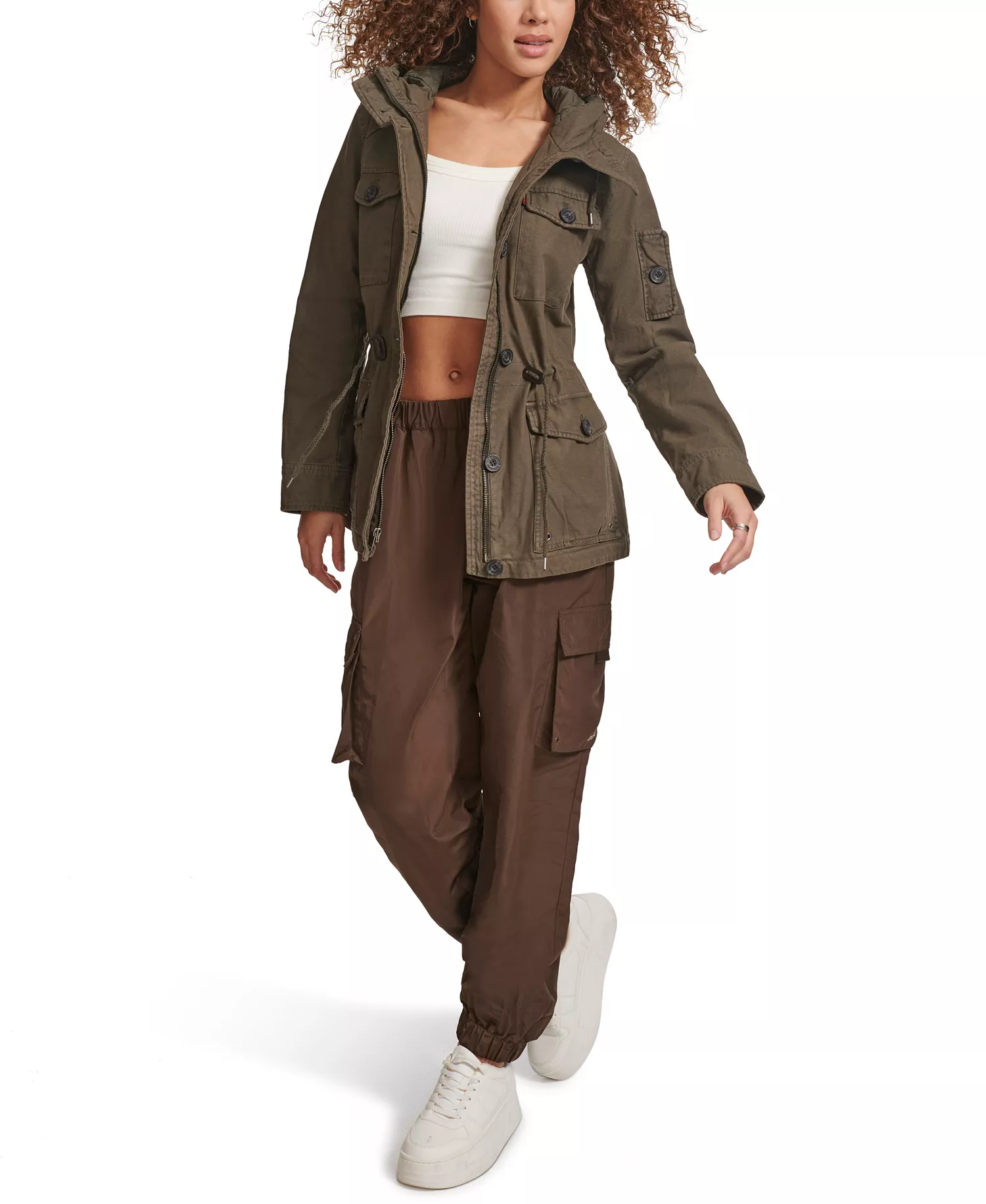 Women's Hooded Military Jacket - Army Green - L