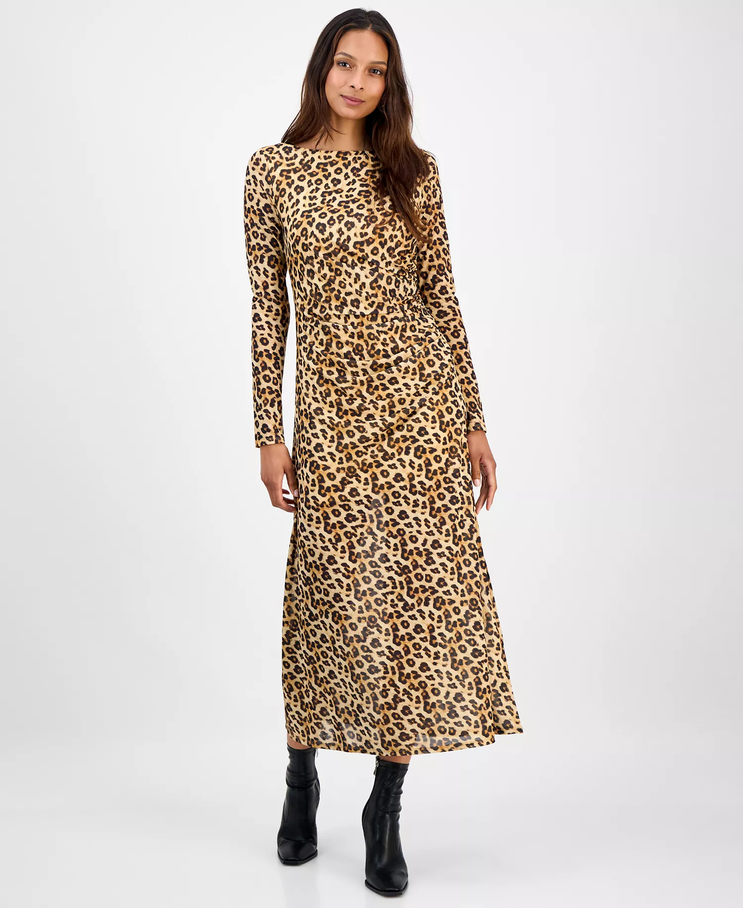 Women's Leopard-Print Mesh Low-Back Midi Dress, Macy's Exclusive - Leopard - XXS