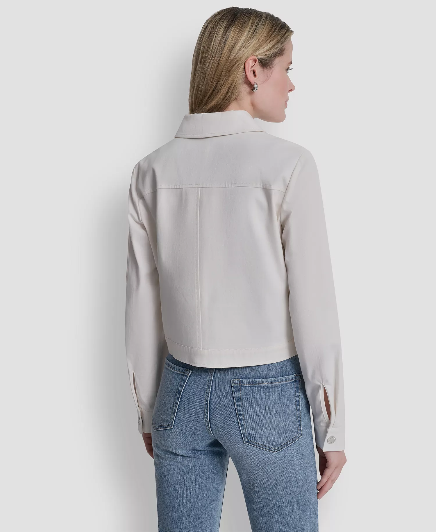 Women's Collared Twill Trucker Jacket - Ivory - L