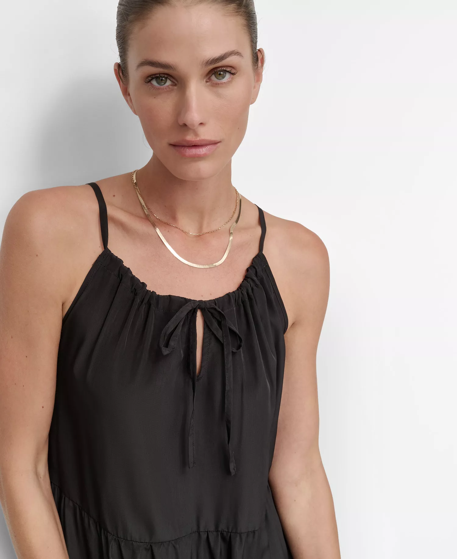 Women's Tiered Maxi Dress Swim Cover-Up - Black - L