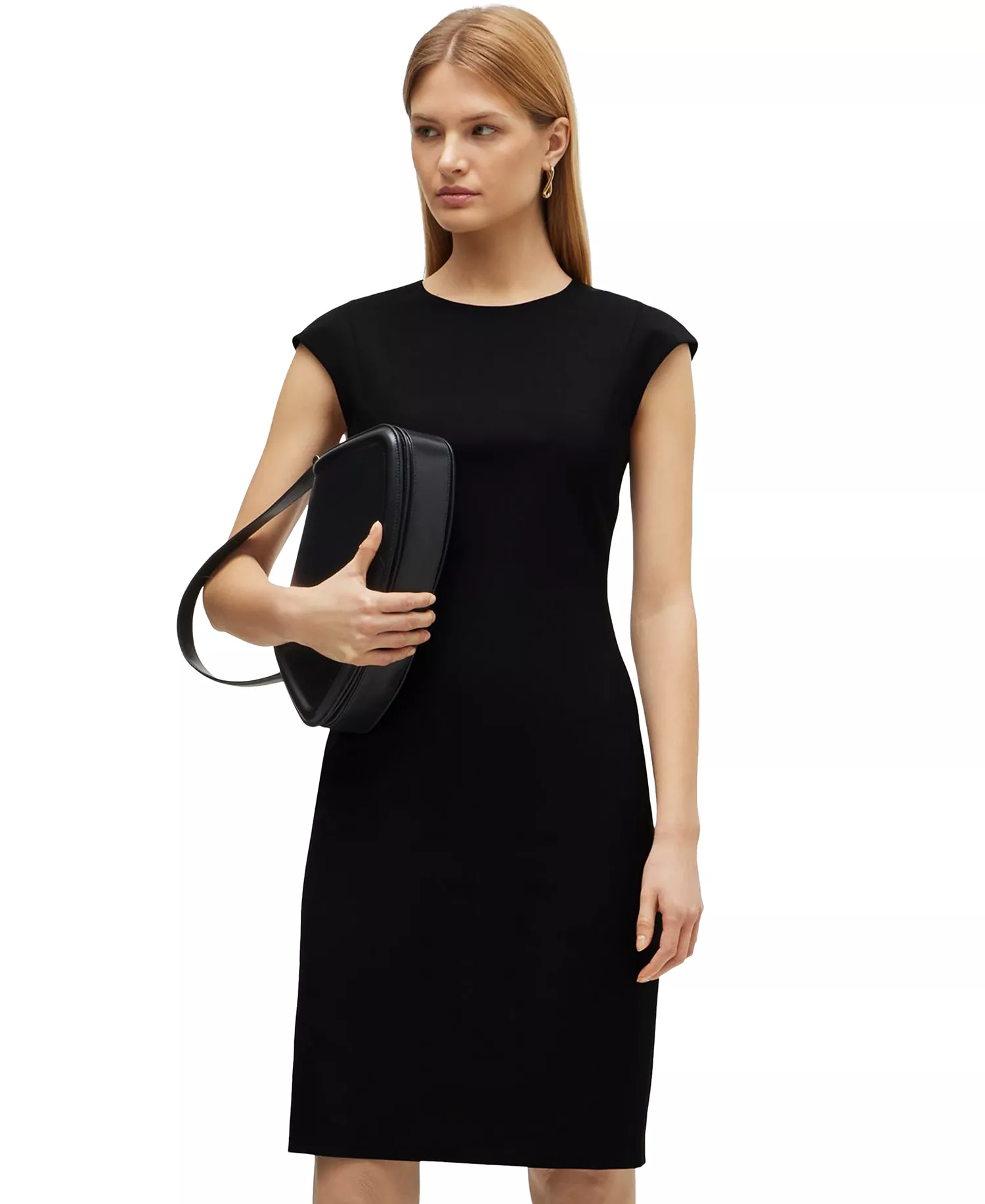 Women's Wool Cap Sleeve Slim-Fit Dress - Black - 0