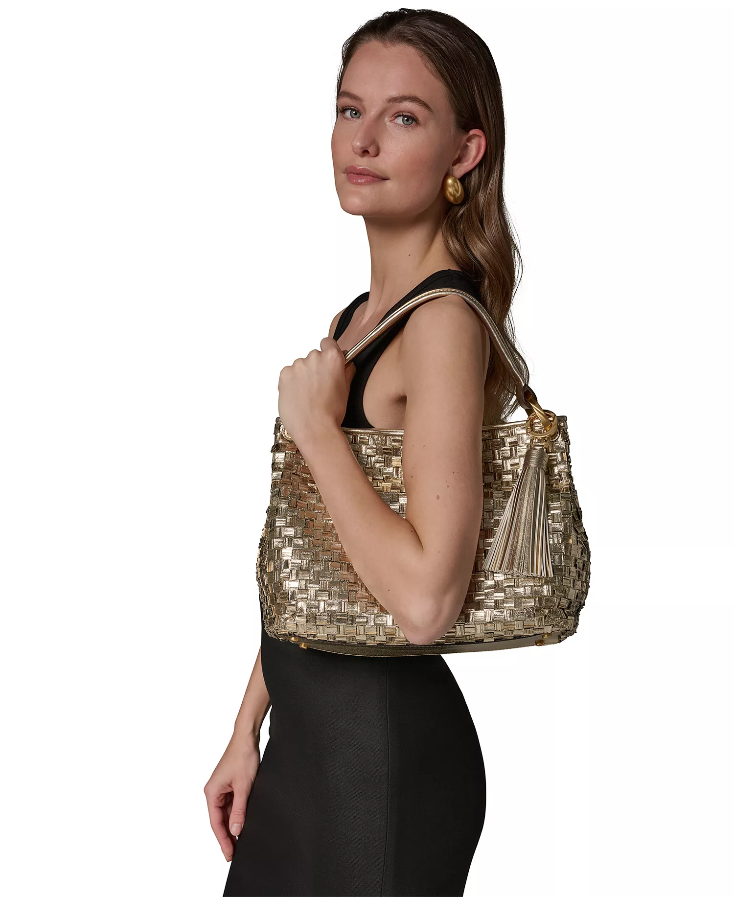 Glenwood Metallic Woven Small Shoulder Bag - Gold - ONE SIZE