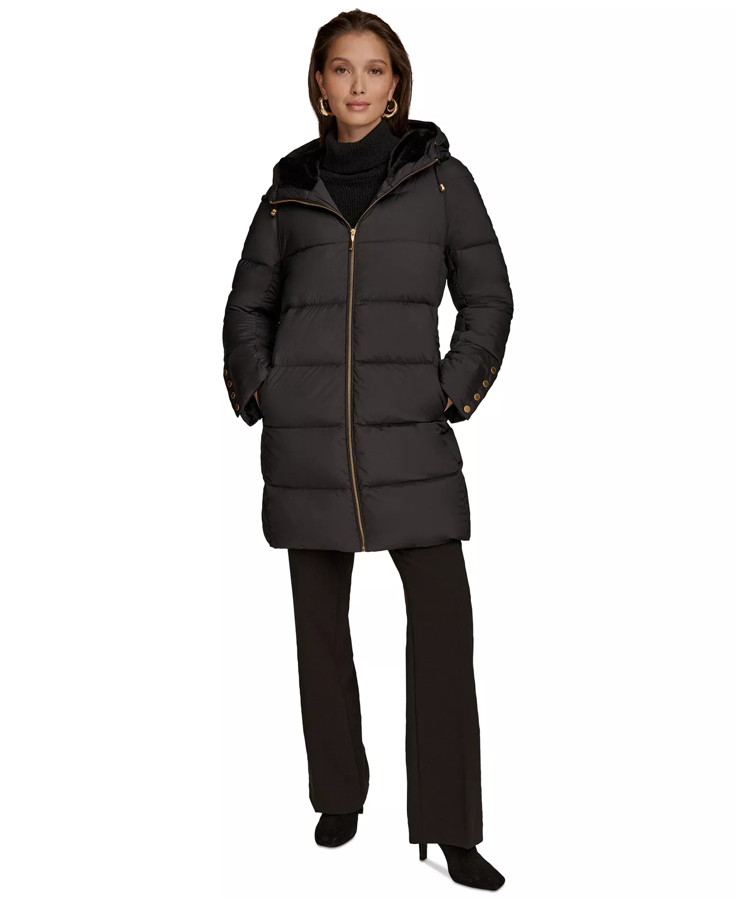 Women's Hooded Down Puffer Coat - Black - L